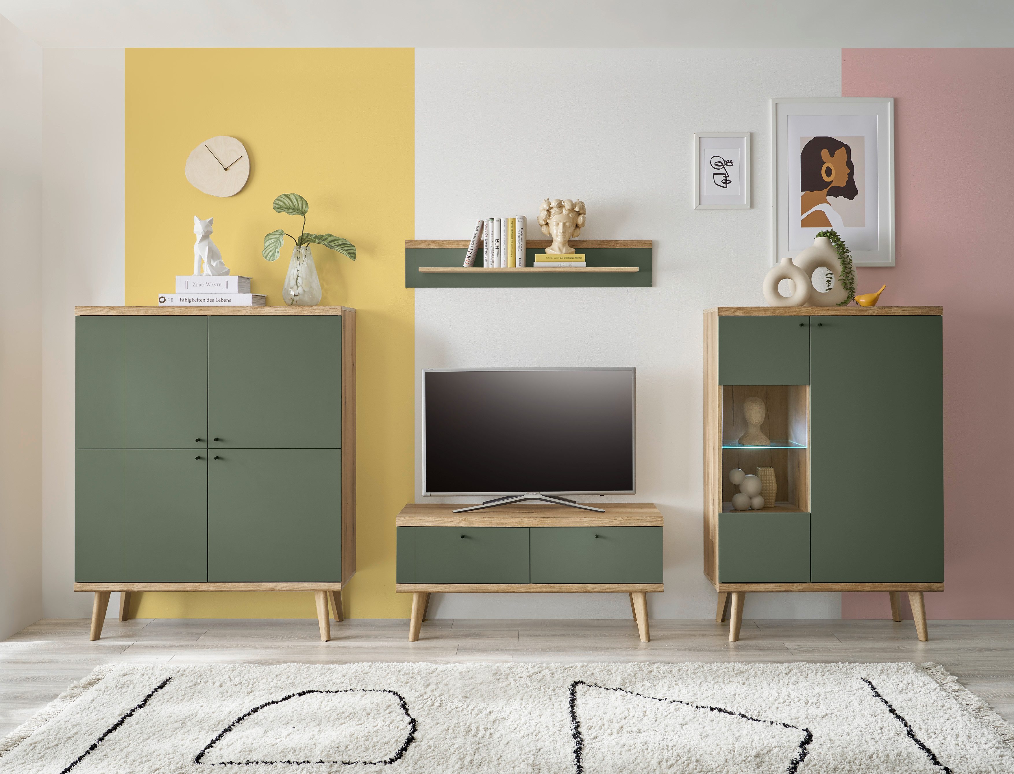 INOSIGN Vitrinekast MAVAS in moderne trendkleur, handgrepen van metaal (zwart), hoogte 134 cm