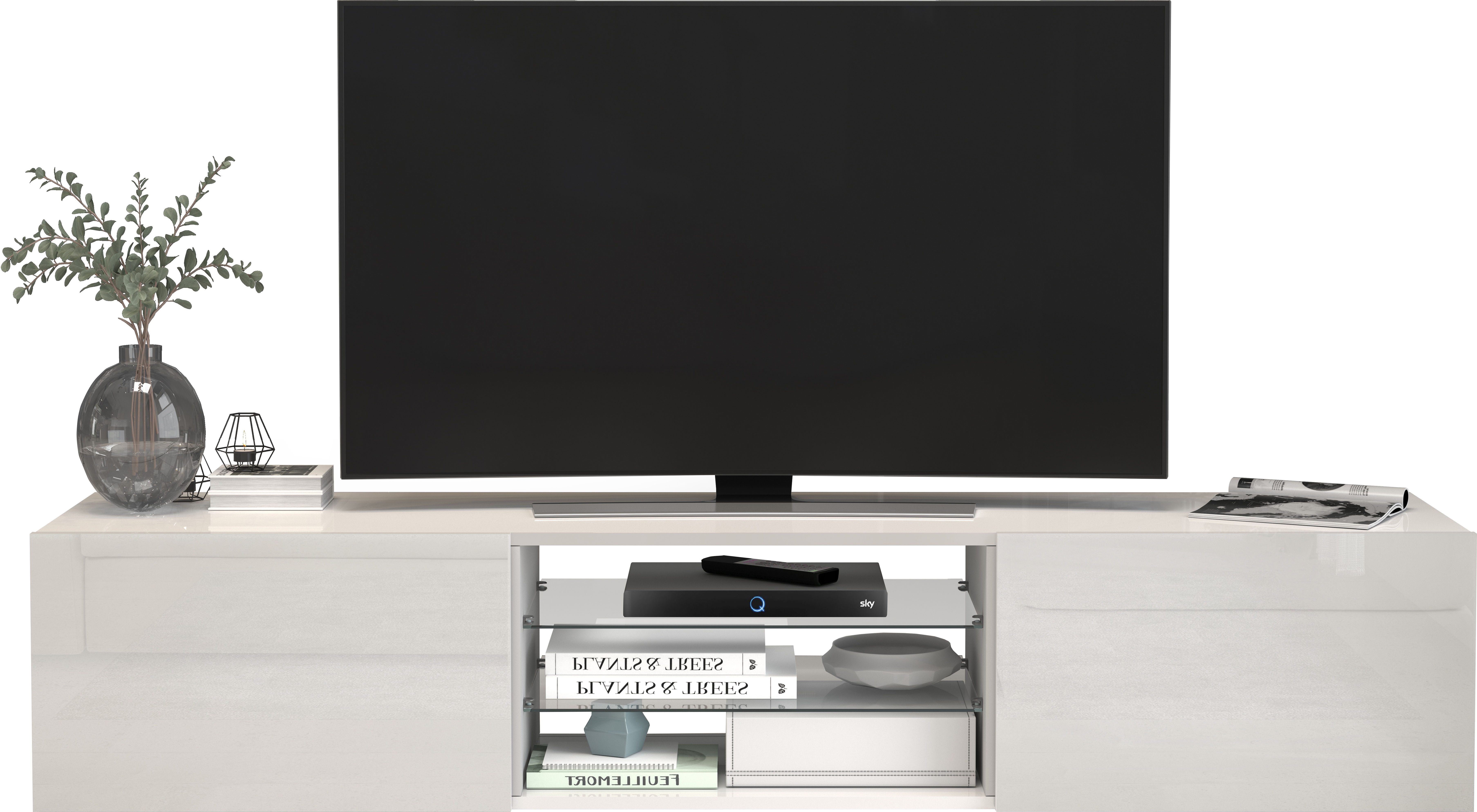 INOSIGN Tv-meubel Egypt, Lowboard, TV-ladekast, TV-meubel, TV-bank met 2 kleppen, 2 glazen planken, volledig hoogglans gelakt (b/d/h) 180x38x35 cm