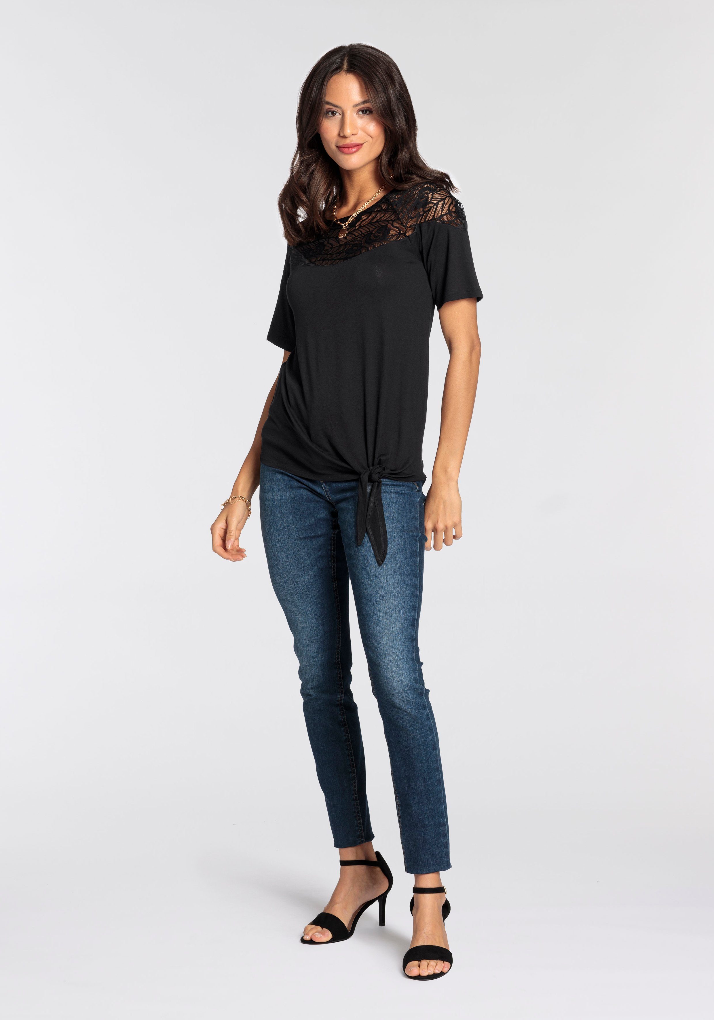 Laura Scott Wikkelshirt halfarm, figuurvolgende pasvorm, van single jersey en kant