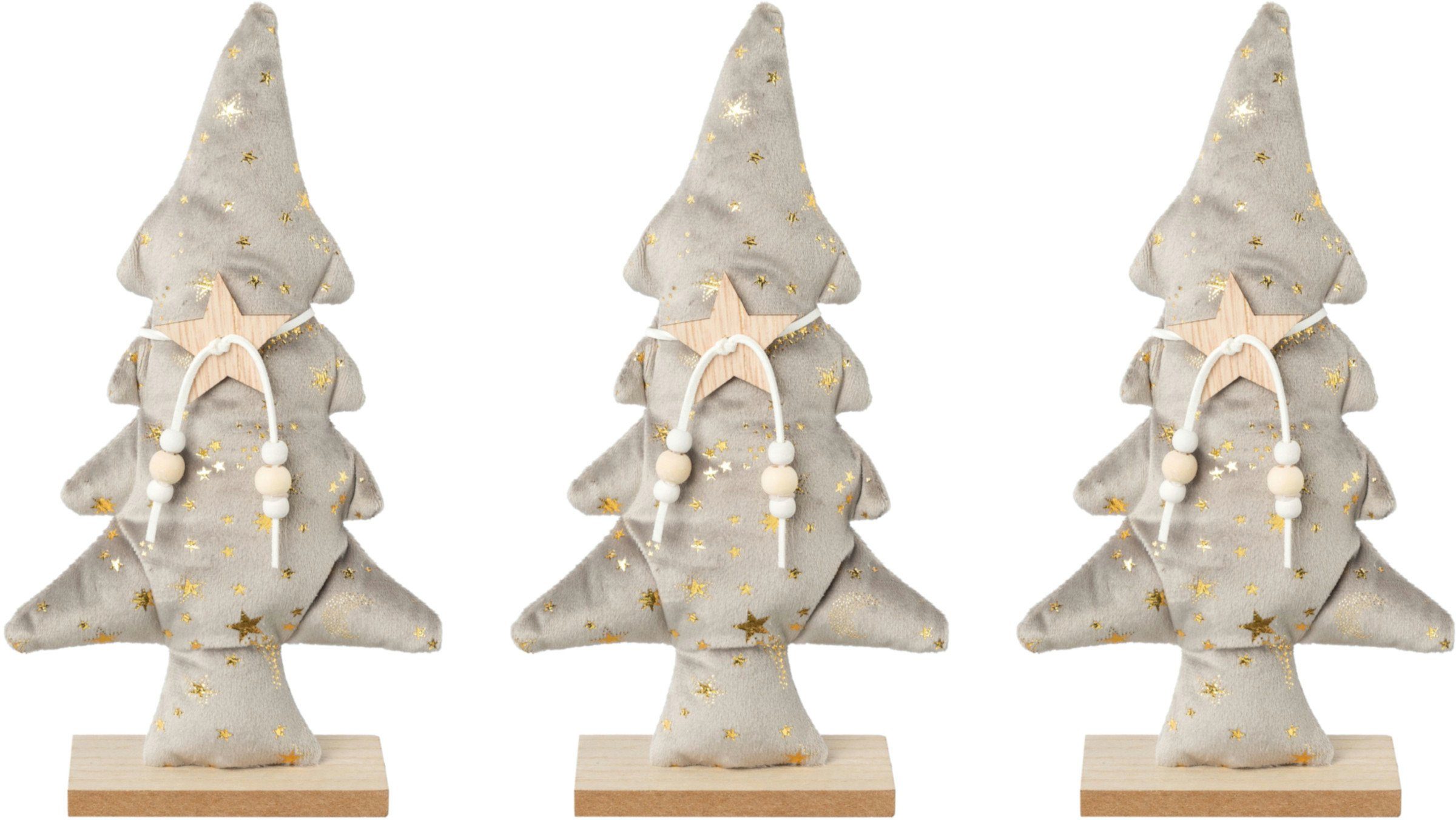 Creativ deco Deco-boom Kerst versiering uit fluweelstof met applicaties (3 stuks)