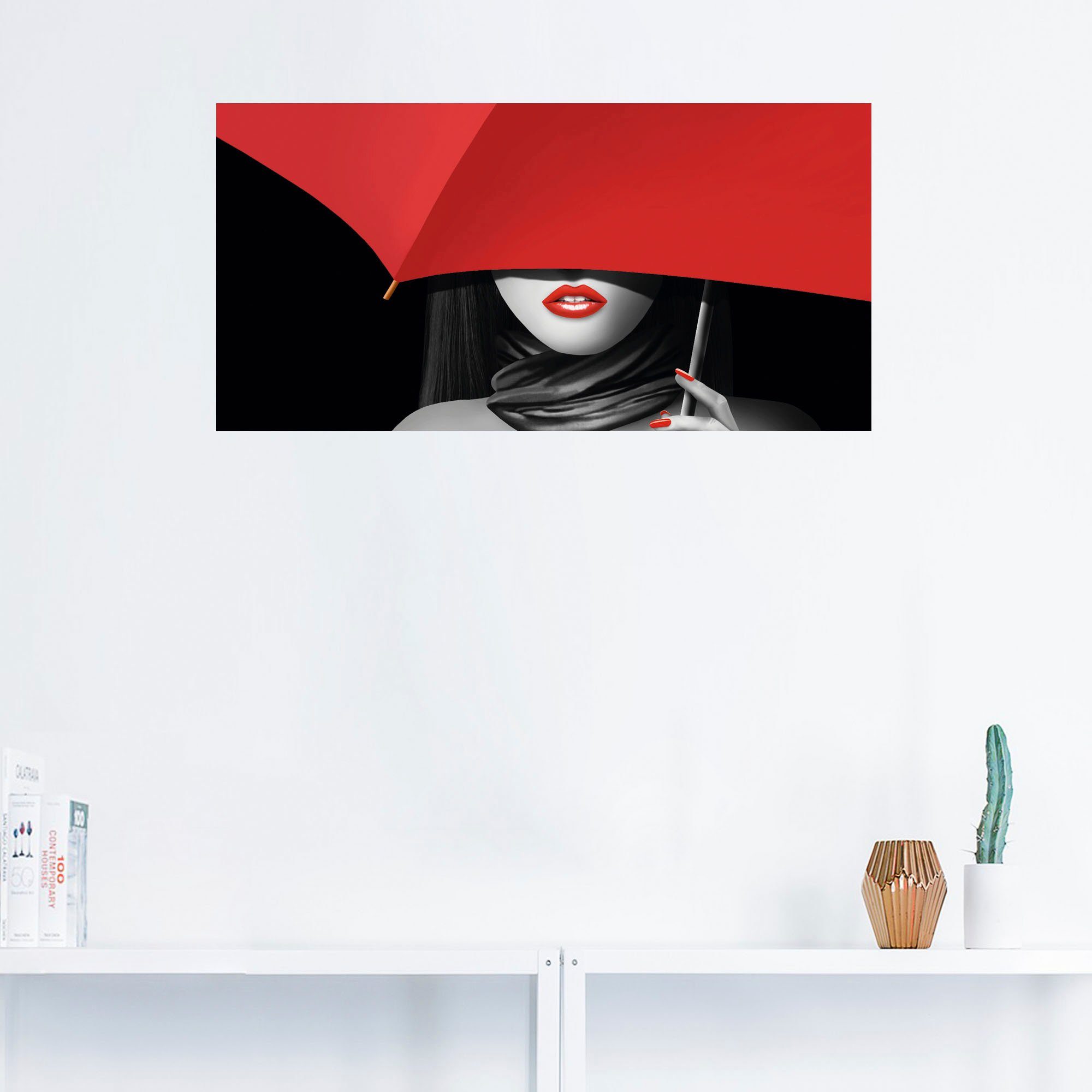 Artland Artprint Rode lippen onder de paraplu als artprint van aluminium, artprint voor buiten, poster, muursticker in diverse maten formaten