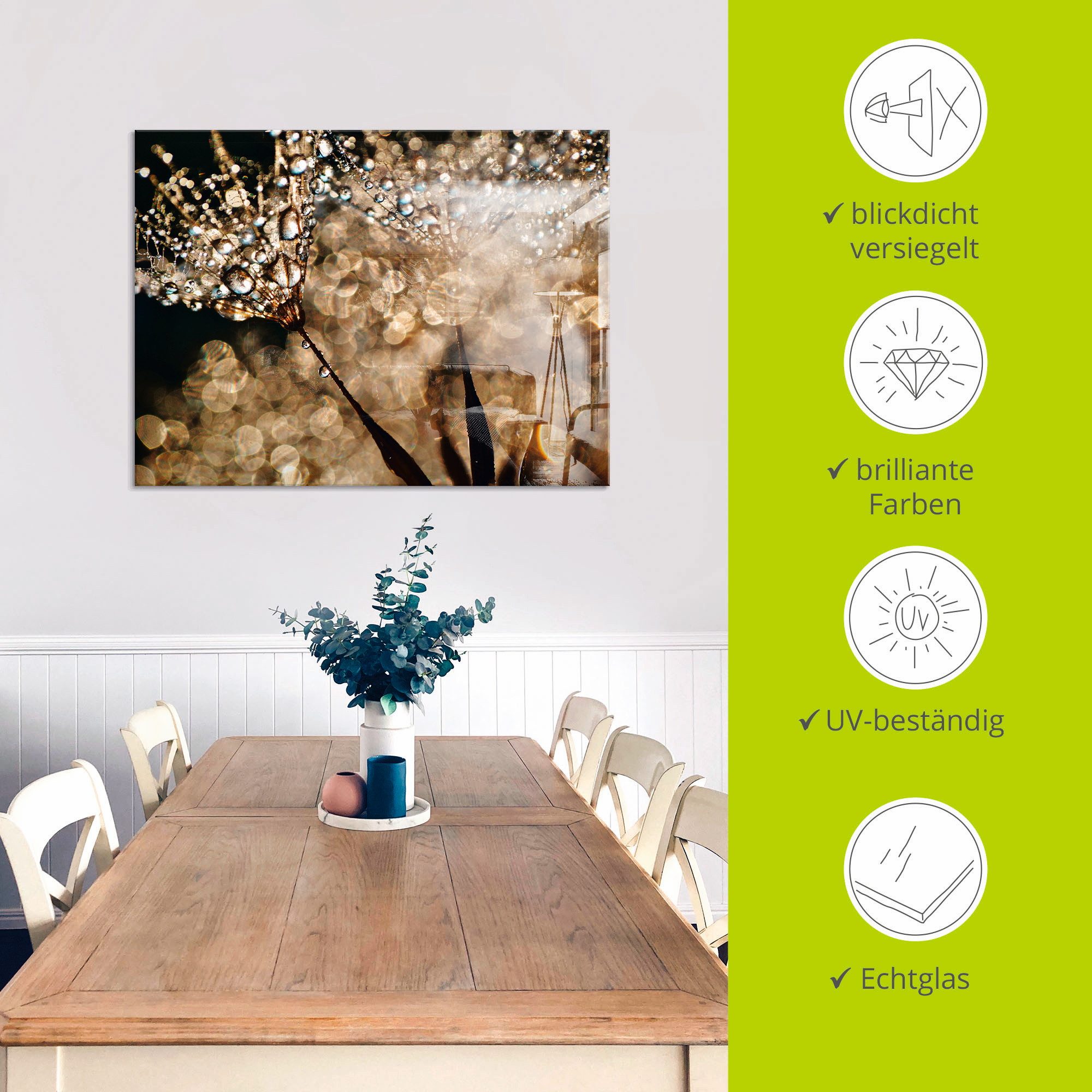 Artland Print op glas Pluizenbol goudgloed in verschillende maten