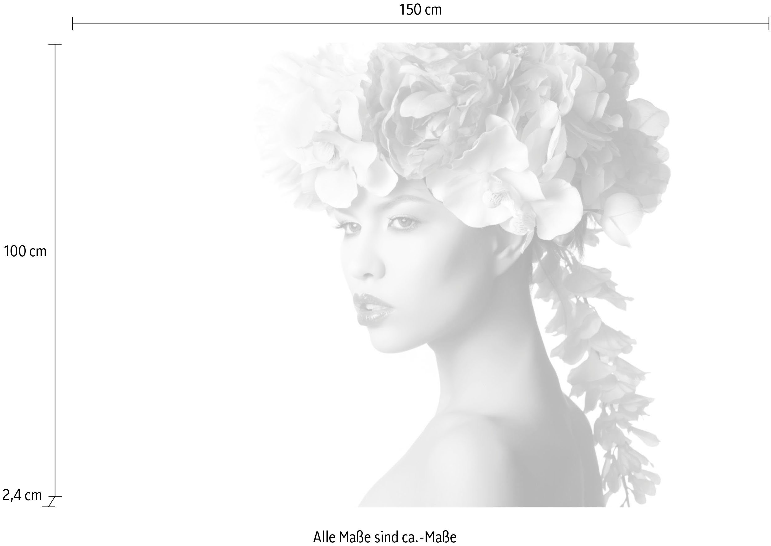 queence Artprint op acrylglas Vrouw met bloemenhoed Fine Art-print in galeriekwaliteit