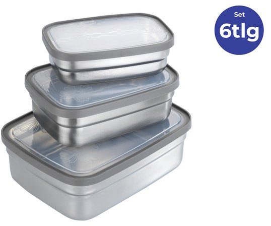 Maximex Lunchbox Roestvrij staal Brooddozen in 3 maten, luchtdichte deksels, vaatwasmachinebestendig (set, 3-delig)