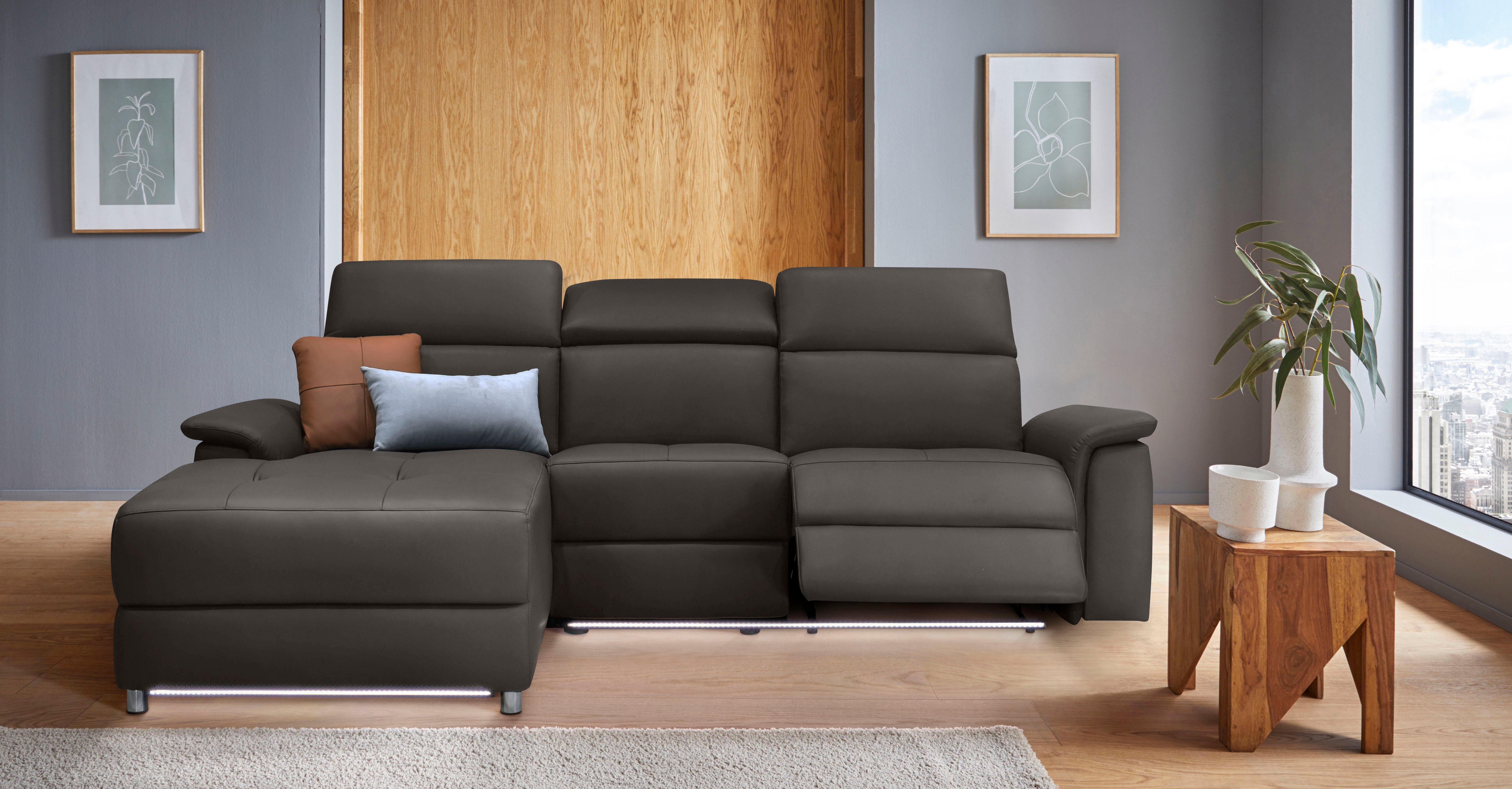 Places of Style Hoekbank Pareli, L-model, 259 cm, met récamier, echt leer, imitatieleer, weefstof