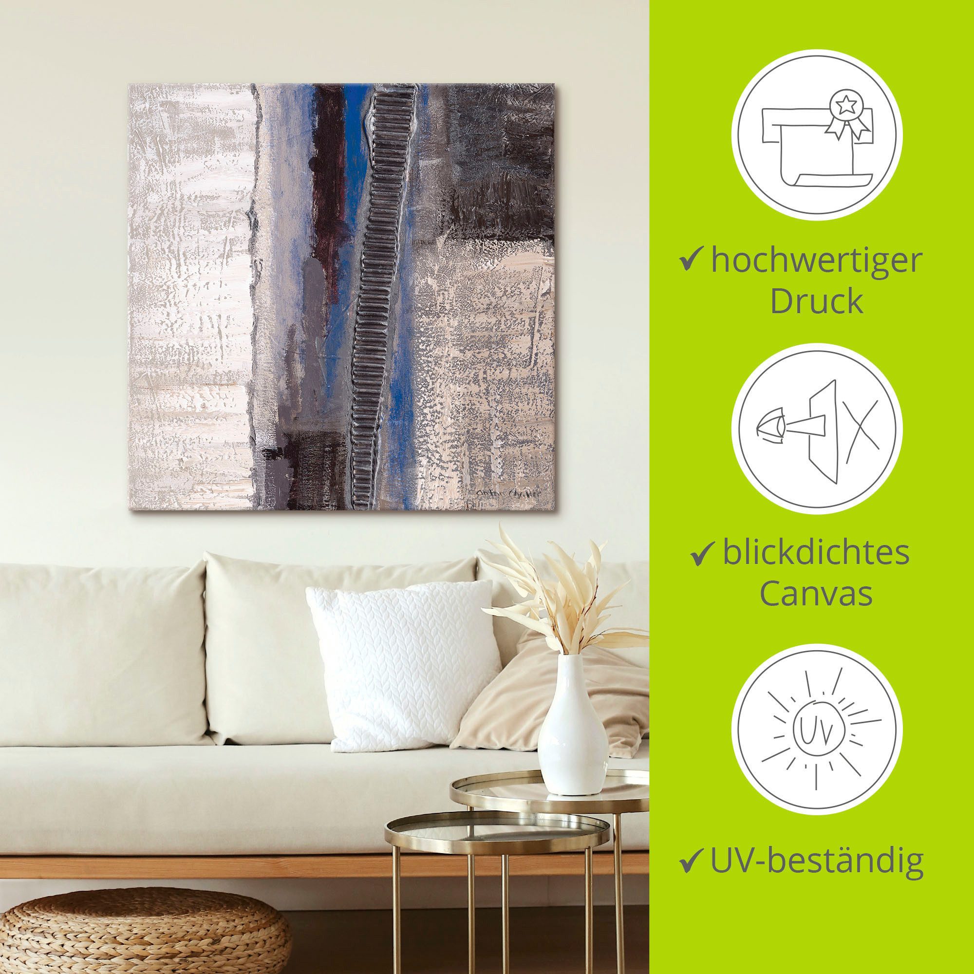 Artland Artprint Blauw/zilverkleur Abstract I als artprint van aluminium, artprint voor buiten, artprint op linnen, poster in verschillende maten. maten