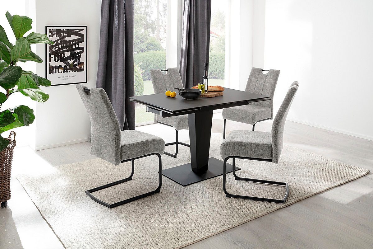 MCA furniture Eettafel PESARO uitschuifbare tafel met voet 120-180 cm Keramiek, roestvrij staal, eindschuif, uittrekbaar, tafelblad 14 mm