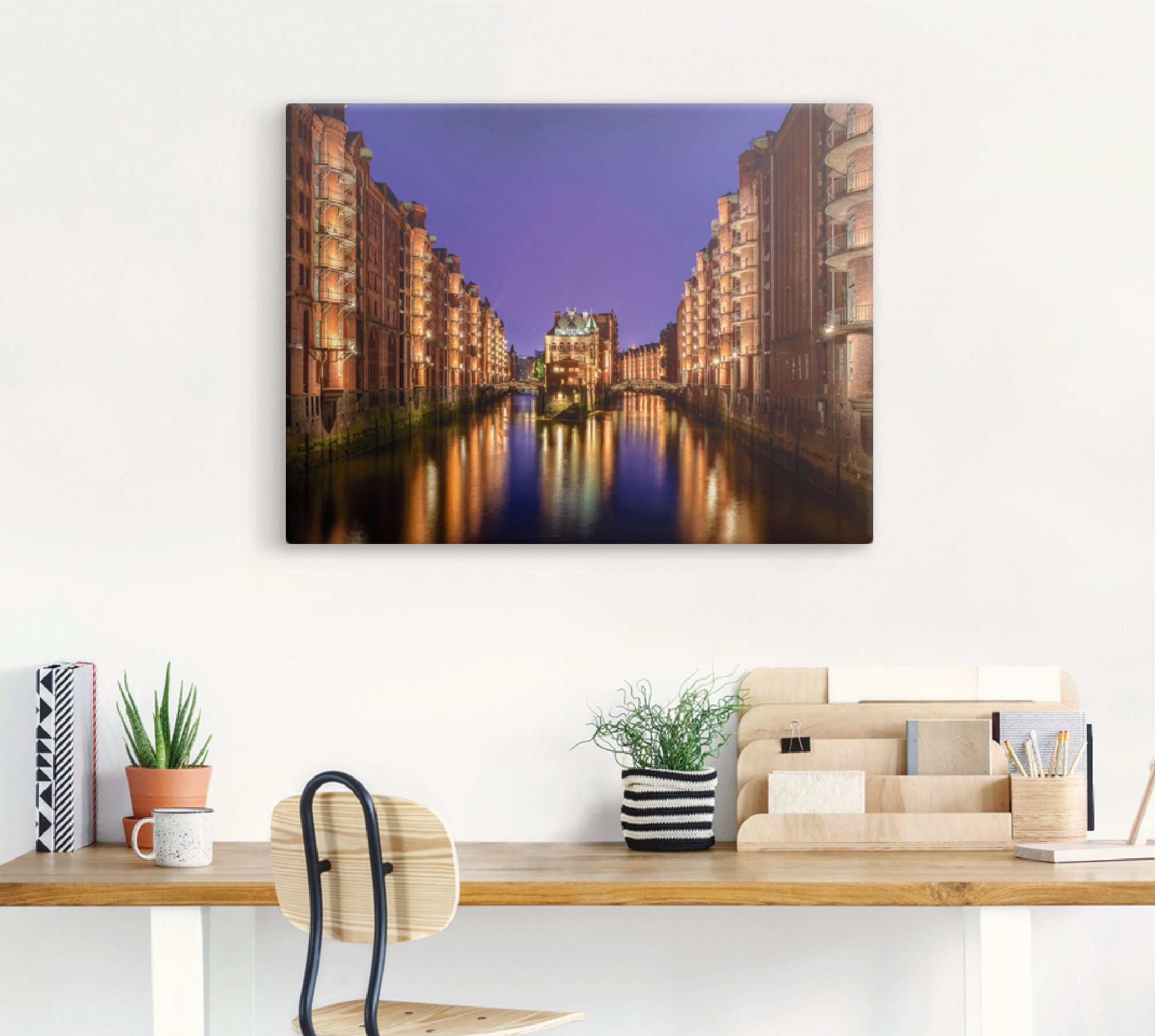 Artland Artprint op linnen Hamburg Speicherstadt 's nachts