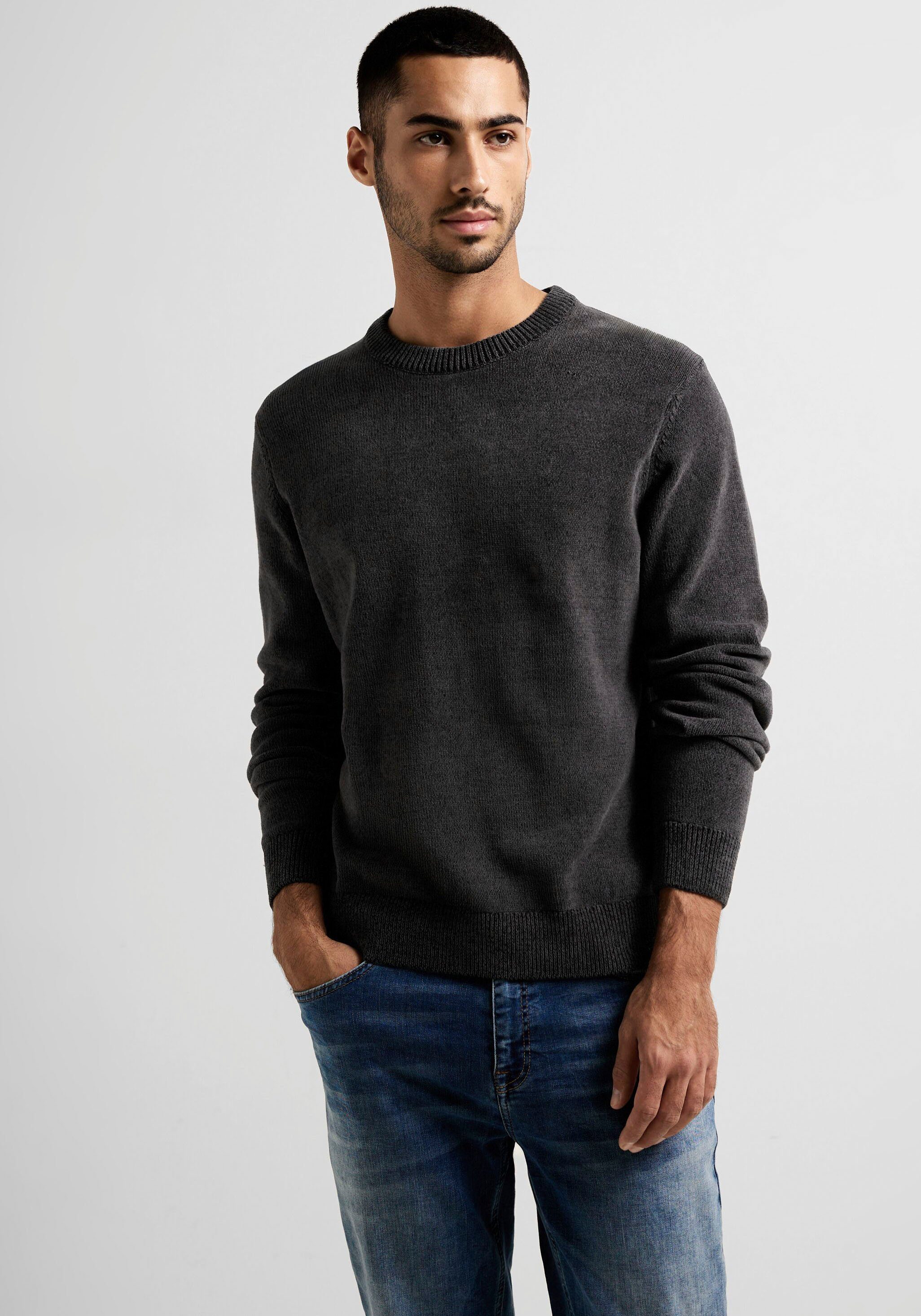 STREET ONE MEN Gebreide trui in gemêleerde look heren pullovers maat XXL (56) zwart