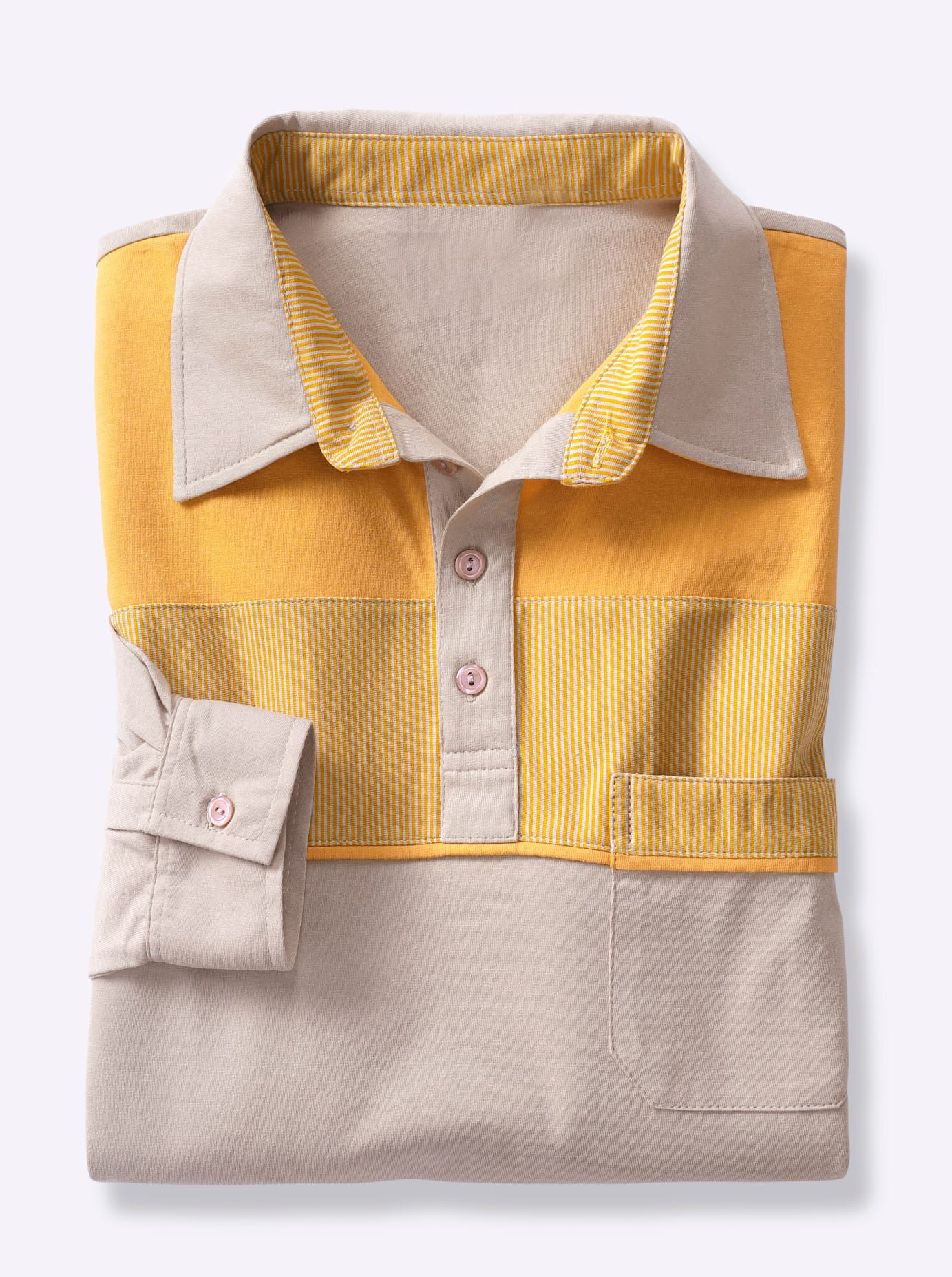 Catamaran Poloshirt met lange mouwen (1-delig) heren knoopsluiting maat 64/66 geel