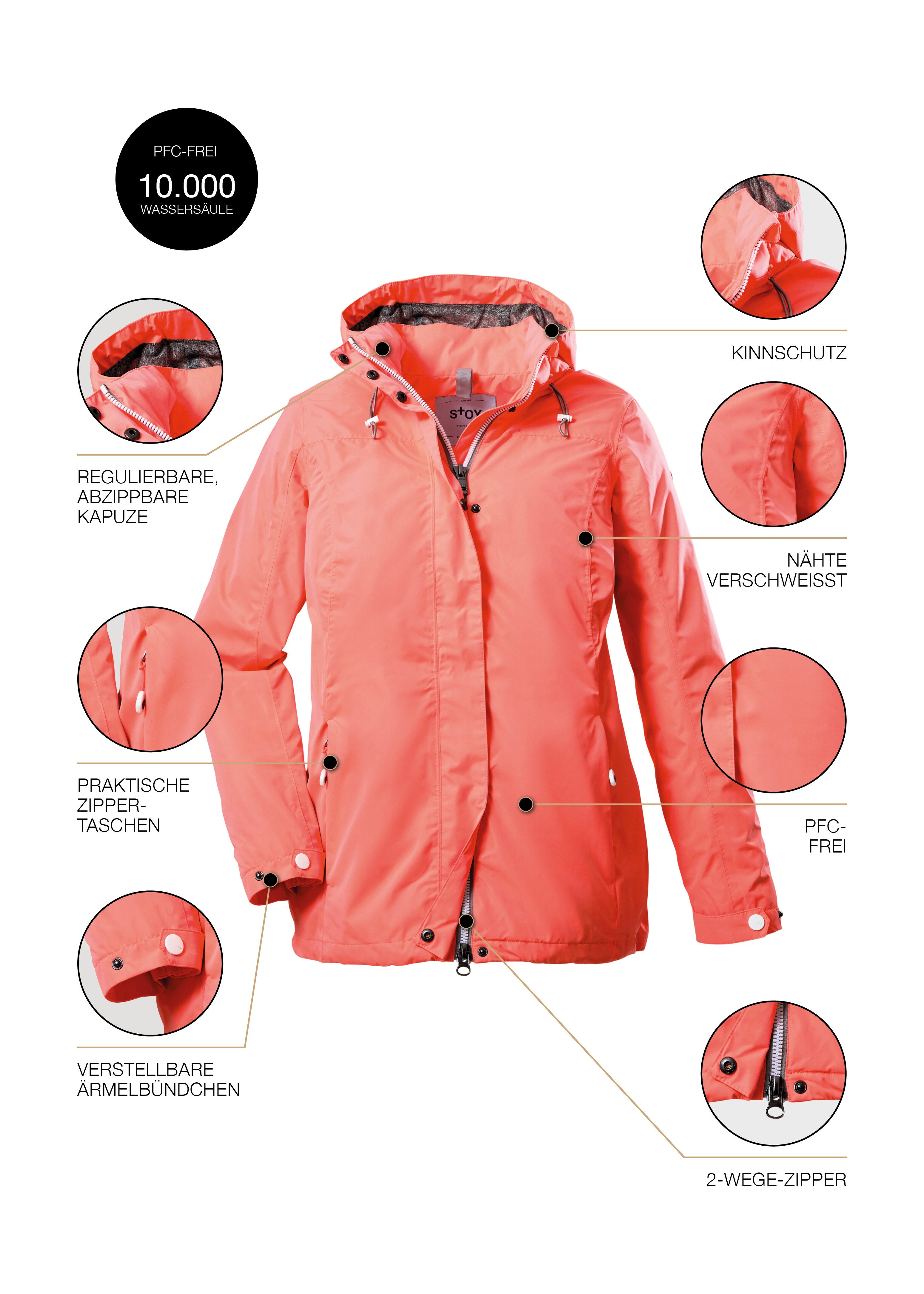 STOY Outdoorjack STS 11 WMN JCKT Waterdichte, ademende STOY-jas met afneembare capuchon