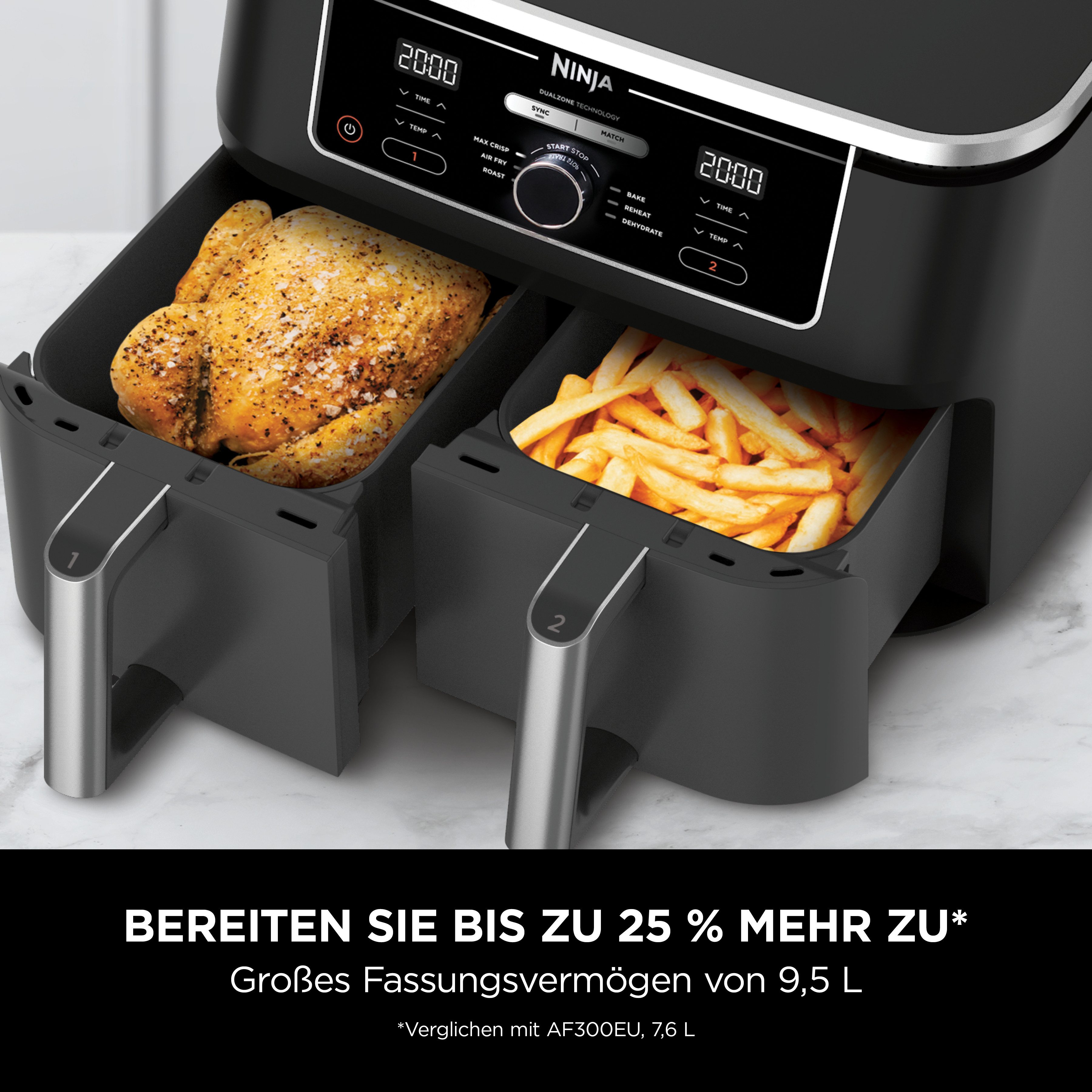 NINJA Airfryer Foodi AF400EU Dual Zone Airfryer Capaciteit elk 1,4 kg, incl. 2 Crisper roosterinzetstukken