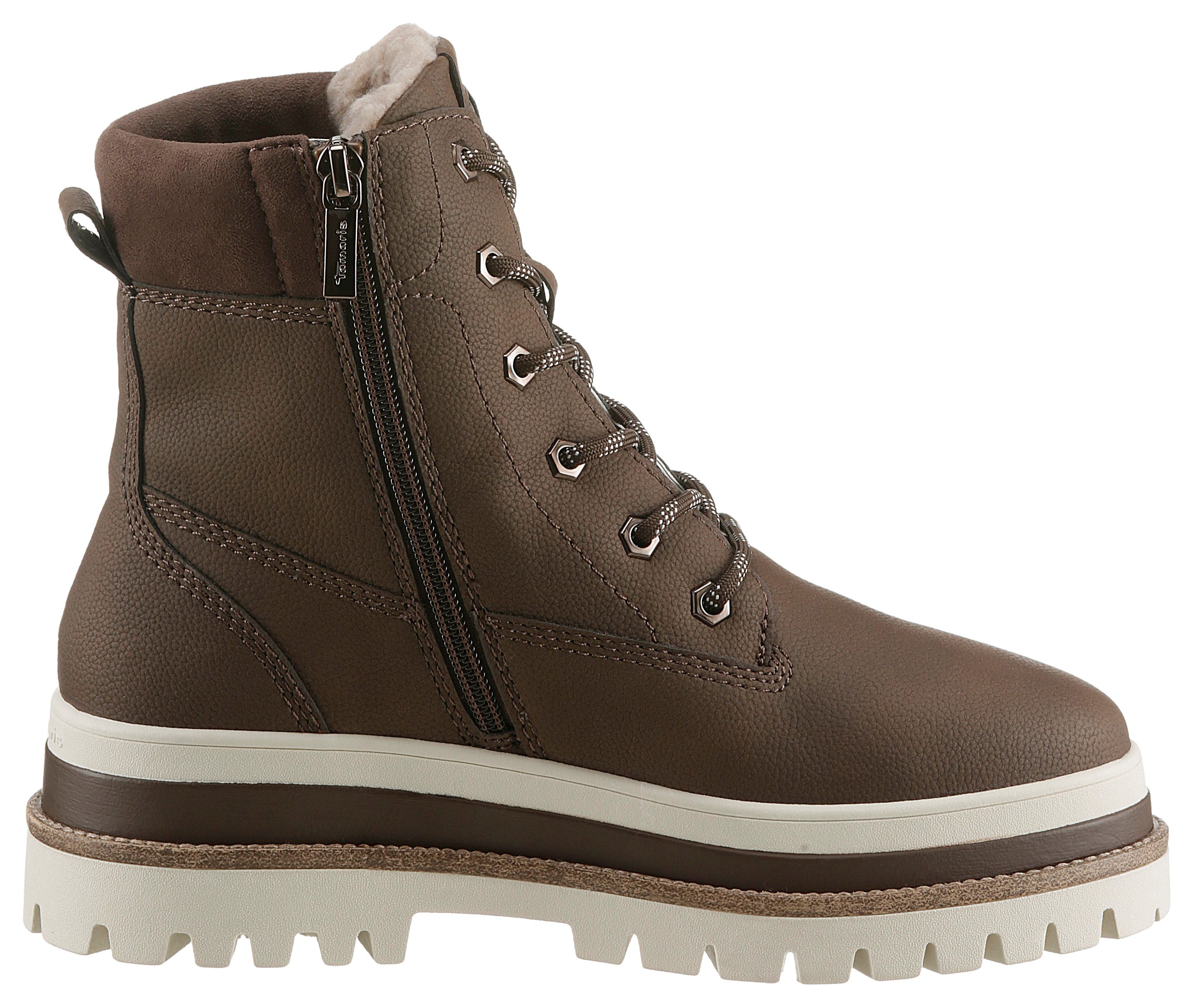 Tamaris Winterlaarzen Blokhak, plateau, veterschoenen in vegan verwerking
