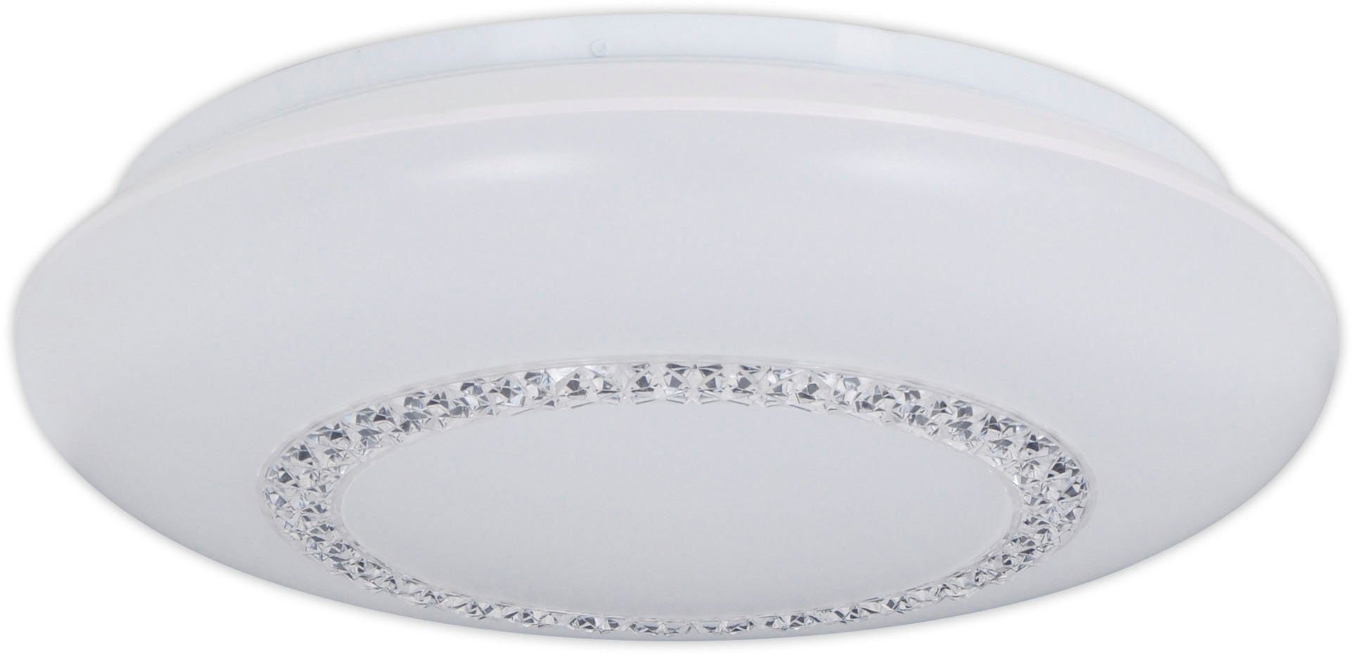näve Led-plafondlamp Pilsen Acryl scherm met kristalelementen, incl. LED's warmwit, D: 41 cm, wit (1 stuk)