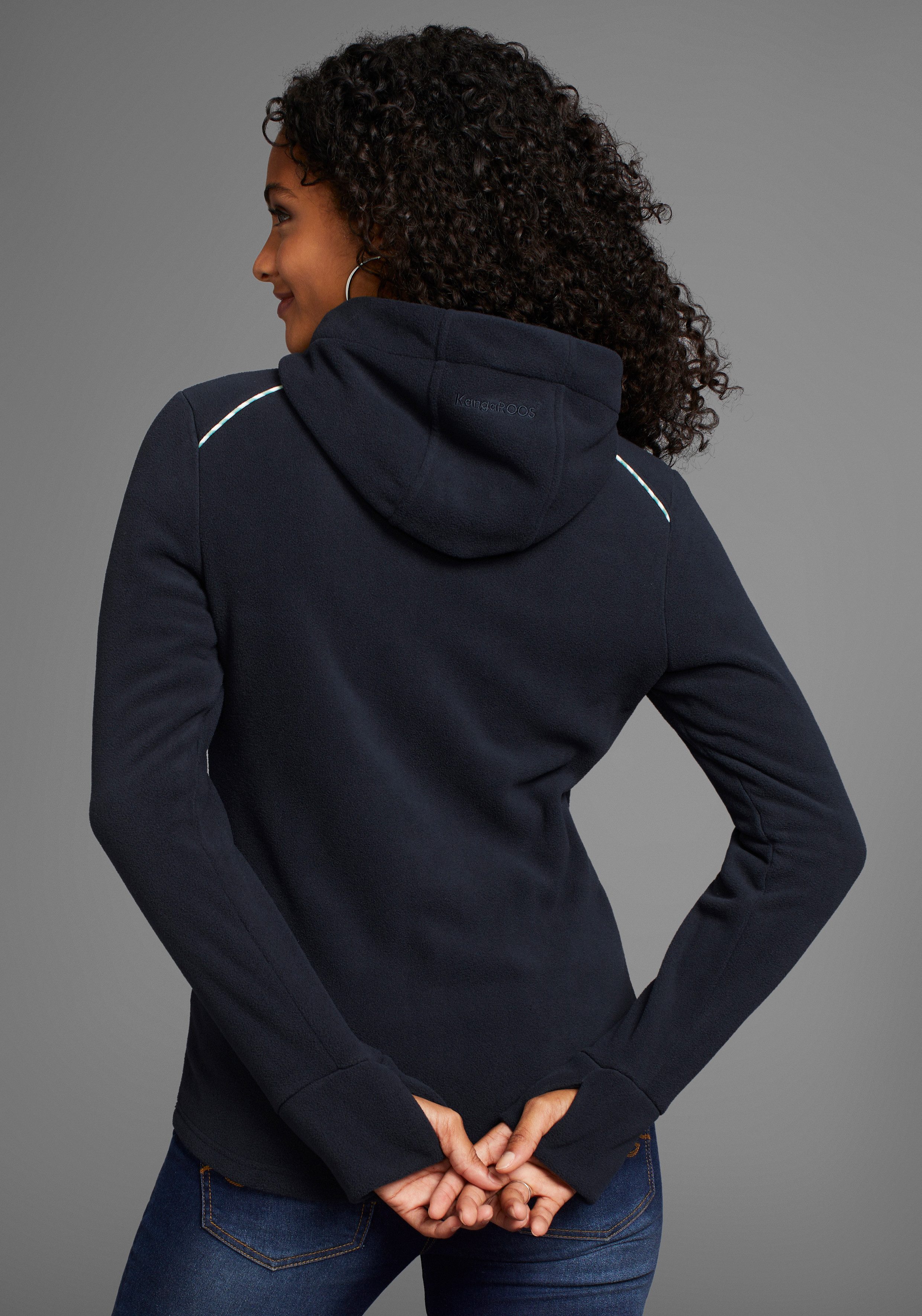 KangaROOS Fleecejack van polyester figuurvolgende pasvorm met capuchon en koord