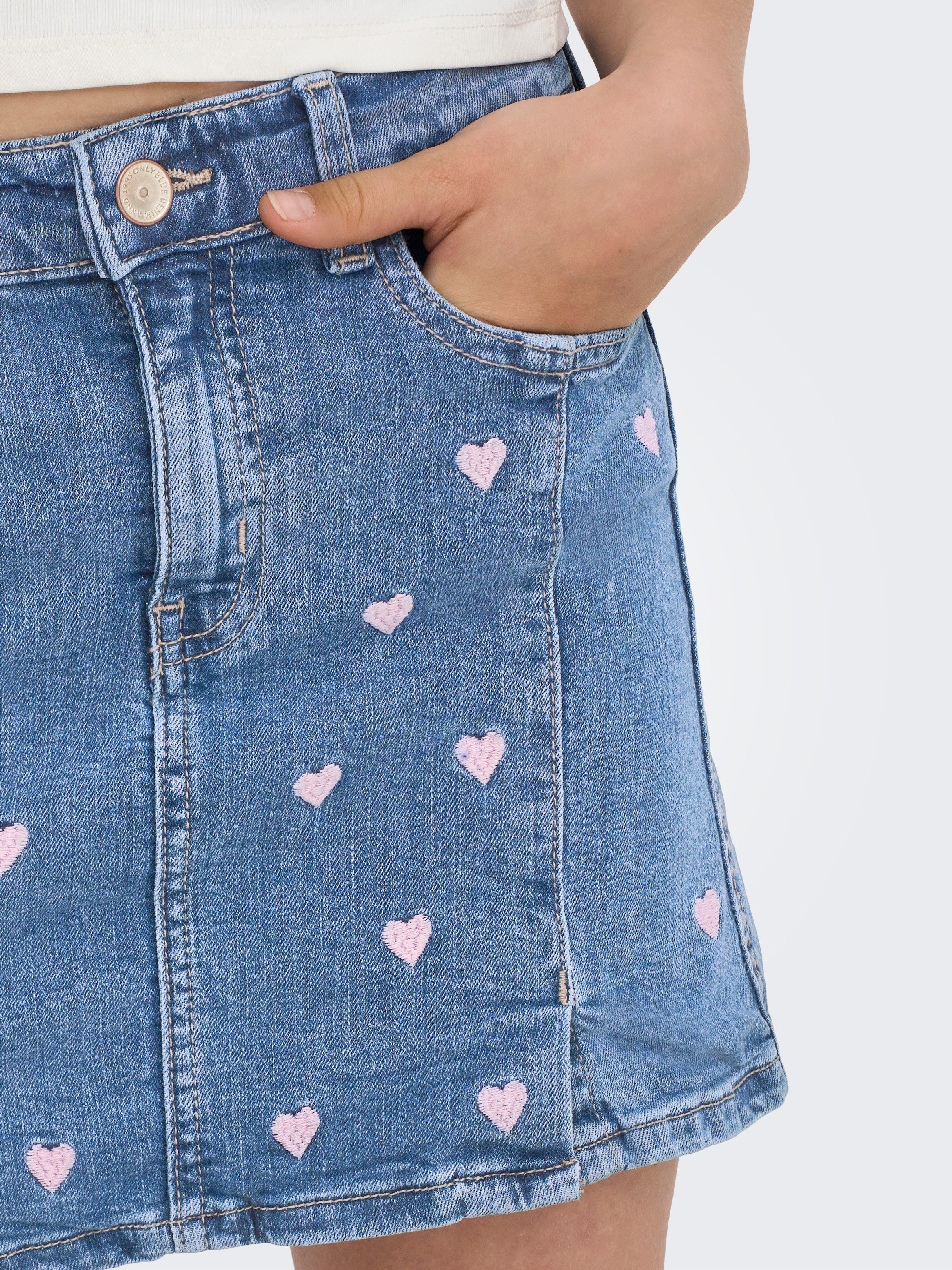 KIDS ONLY Jeans rok KOGHOXTON HEART EMBROIDERY DNM SKIRT