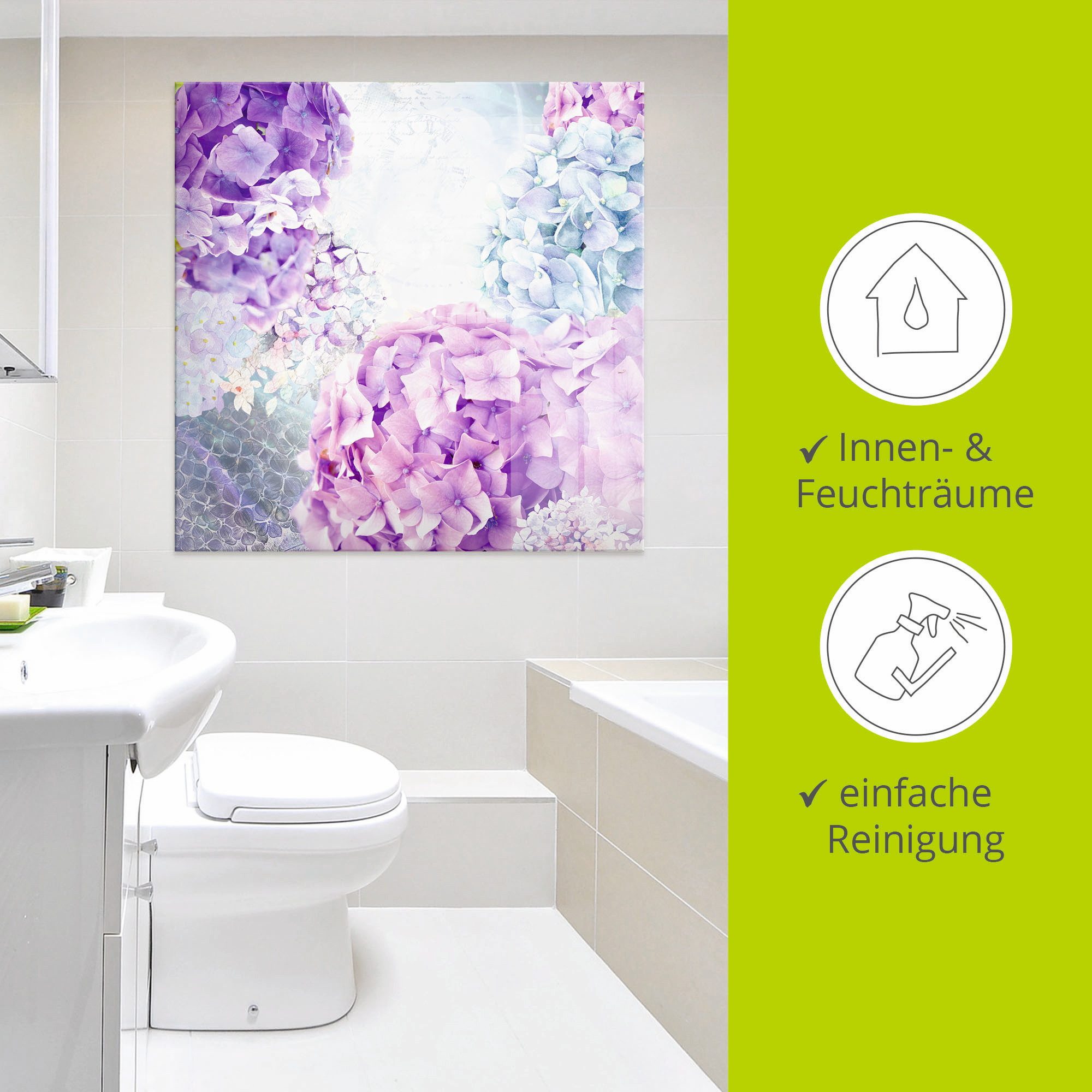 Artland Print op glas Blauw en pink hortensia