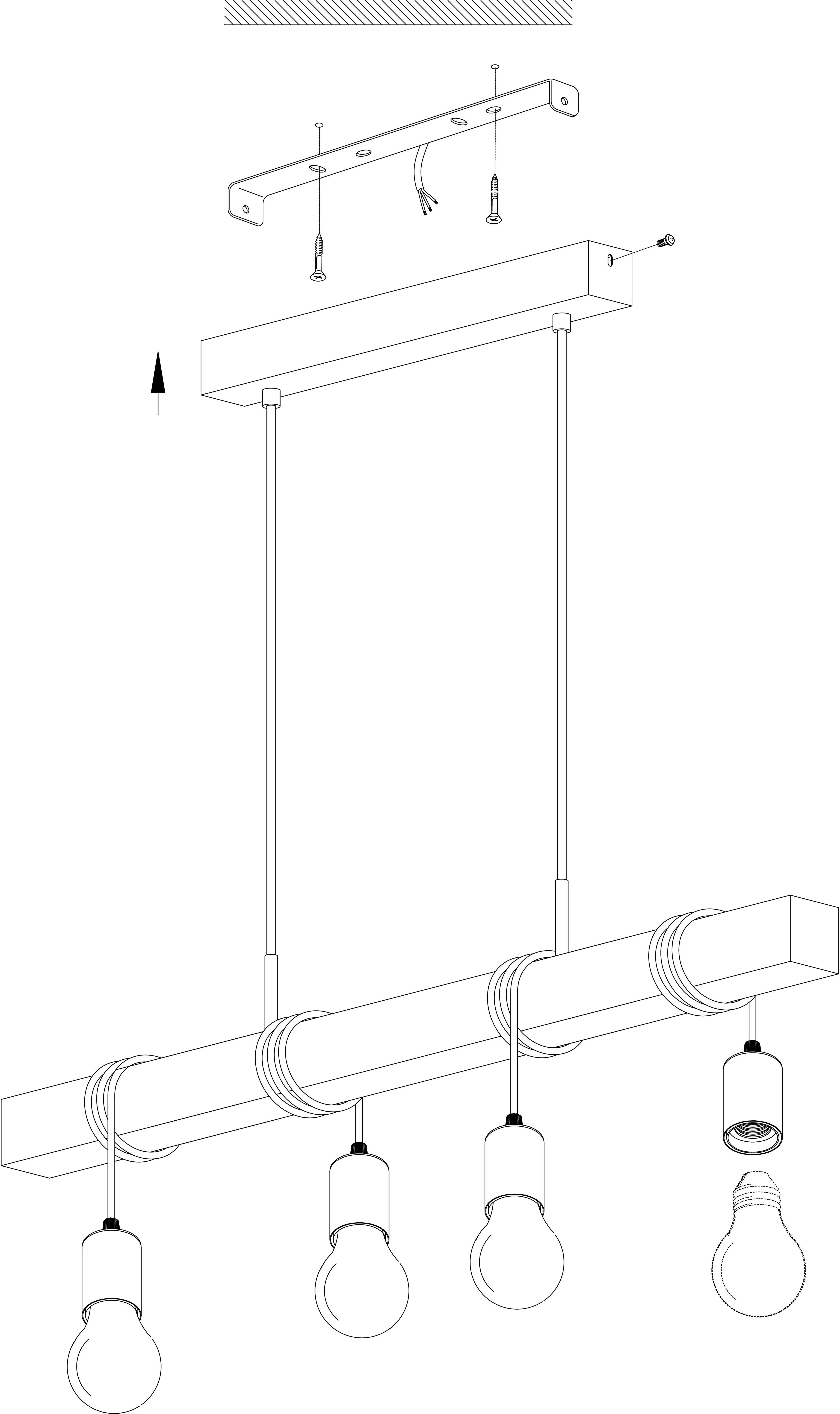 EGLO Hanglamp TOWNSHEND zwart, bruin / l70 x h110 x b10,5 cm / vintage / retro / eettafel