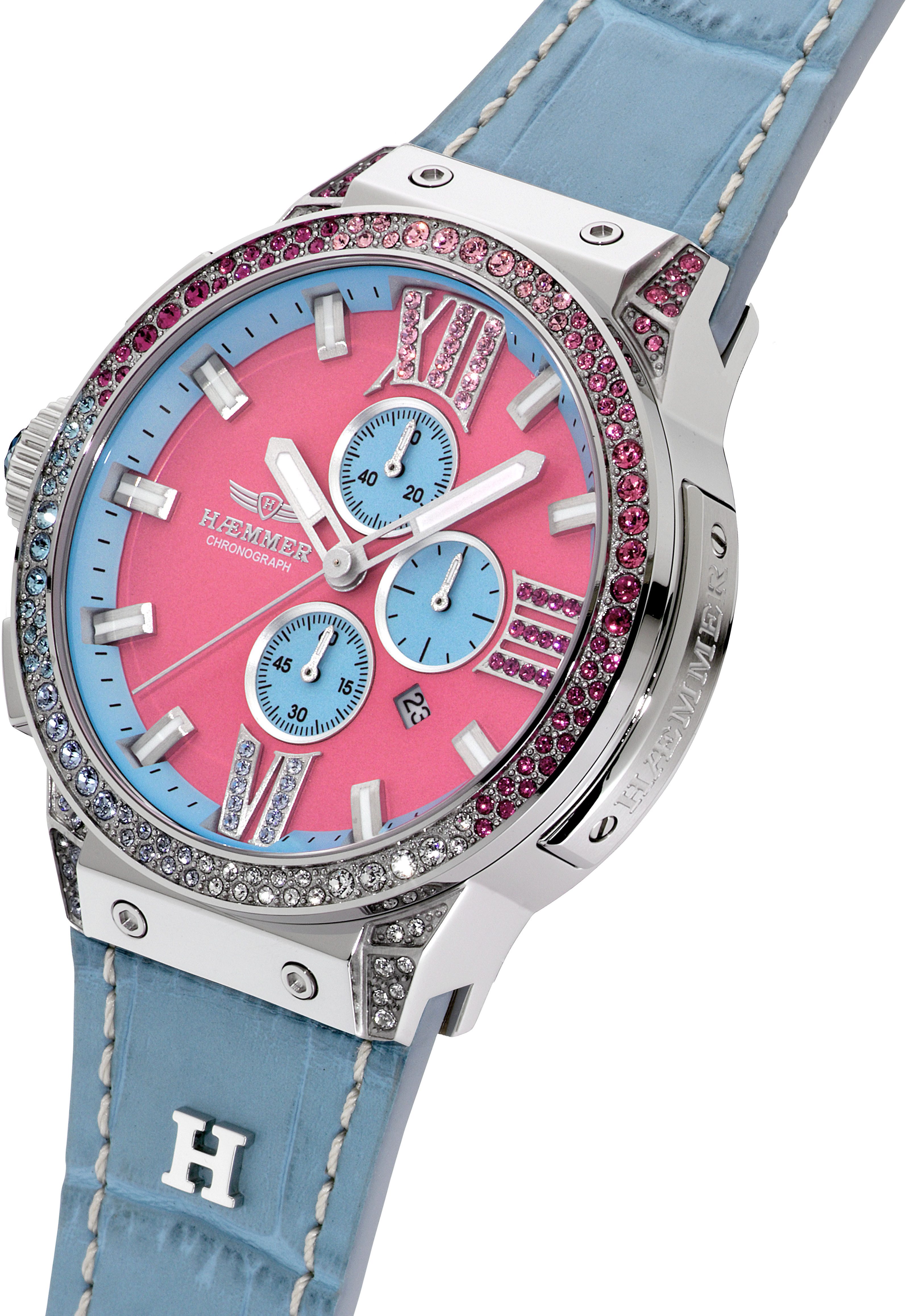 HAEMMER GERMANY Chronograaf EMINENT Quartzhorloge, dameshorloge, datum, stopwatchfunctie, saffierglas, leren band