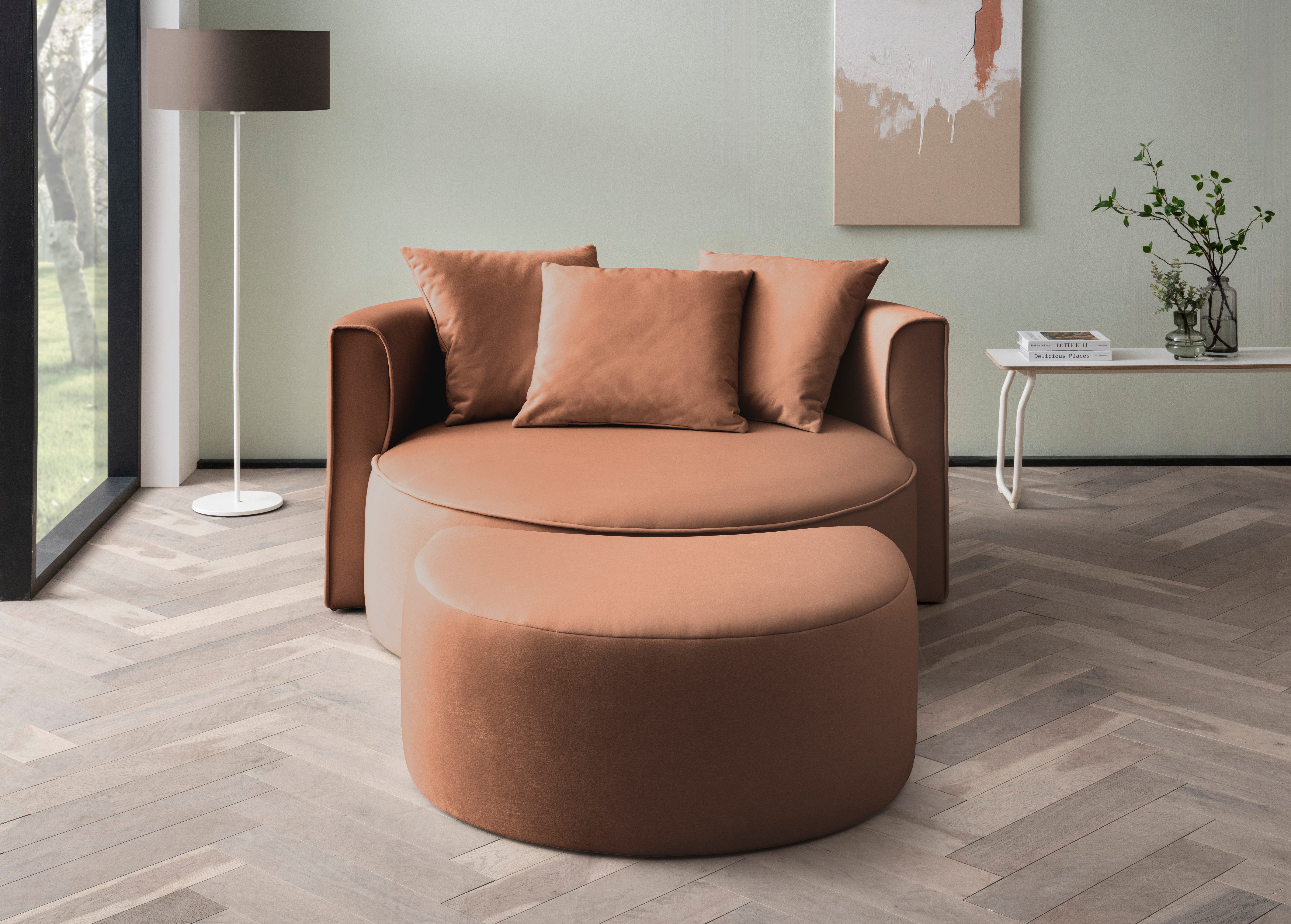 LeGer Home by Lena Gercke XXL-fauteuil Isalie, ronde stoel met voetensteun, leesstoel, loveseat, grote stoel (set)