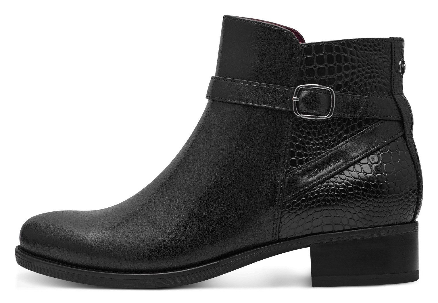 Tamaris Laarsjes blokhak, business schoen, laarzen met decoratieve gesp en logo-embossing