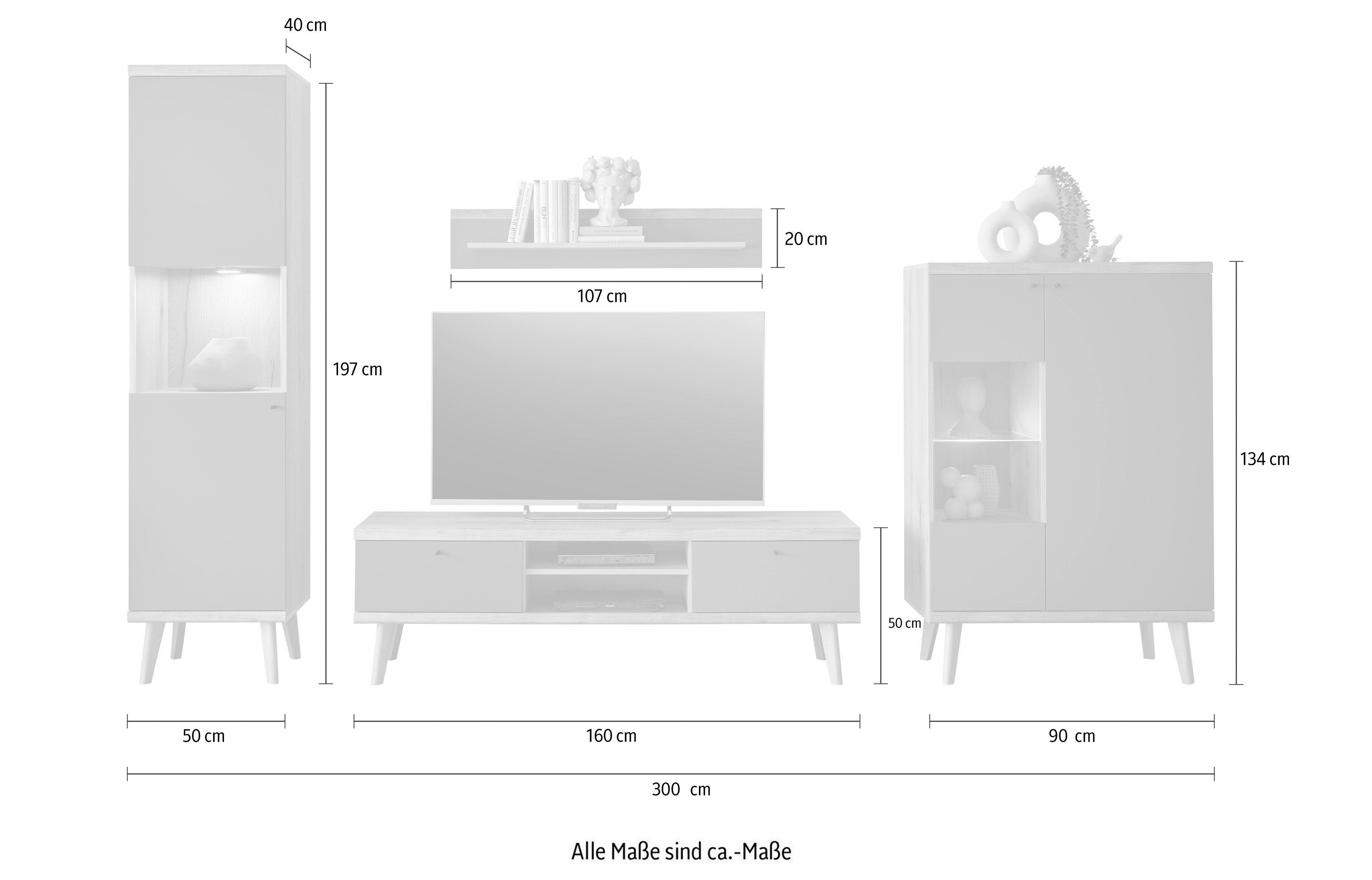 INOSIGN Wandmeubel MAVAS in moderne trendkleur, handgrepen van metaal (zwart), breedte 320 cm (set, 4-delig)