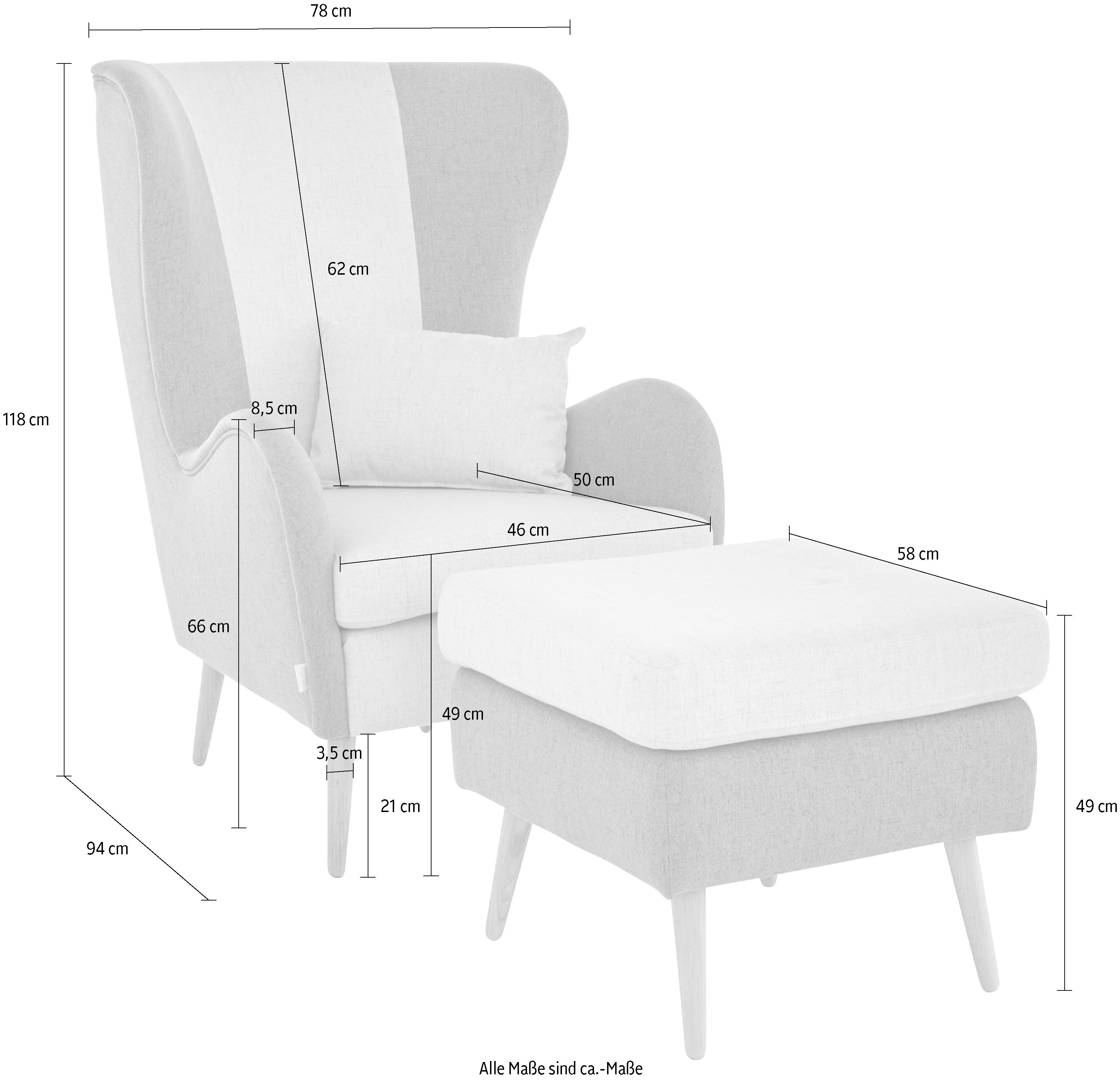 Home affaire Fauteuil Salla bekleding bouclé of fijne structuur, oorschelp fauteuil naar keuze met of zonder hocker, grote fauteuil: afm. bxdxh: 78x94x118cm
