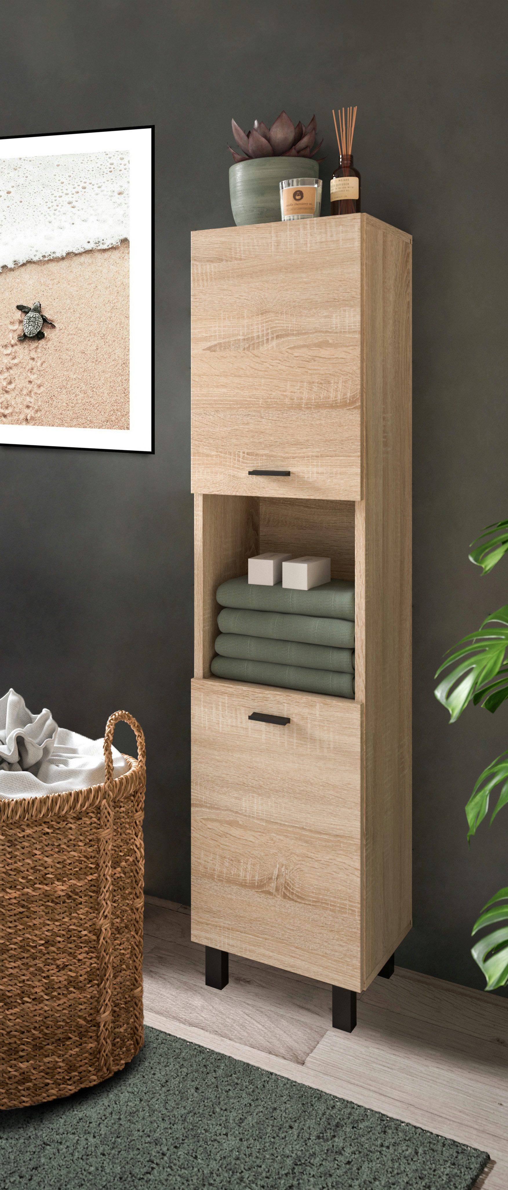 welltime Hoge kast Tampa, hoogte 125cm, hangend of staand te monteren Badkamerkast, hangkast badkamer, badkamer, badkamermeubels