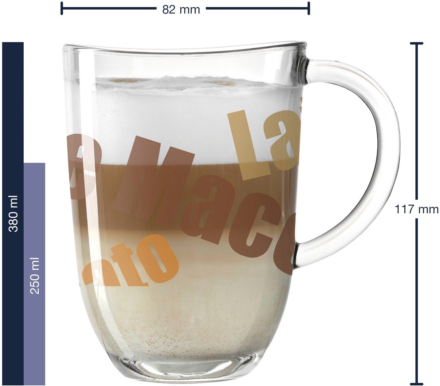 LEONARDO Latte-macchiato-kopje Napoli Latte macchiato-mok, 380 ml, 3-kleurig(set, 6-delig)