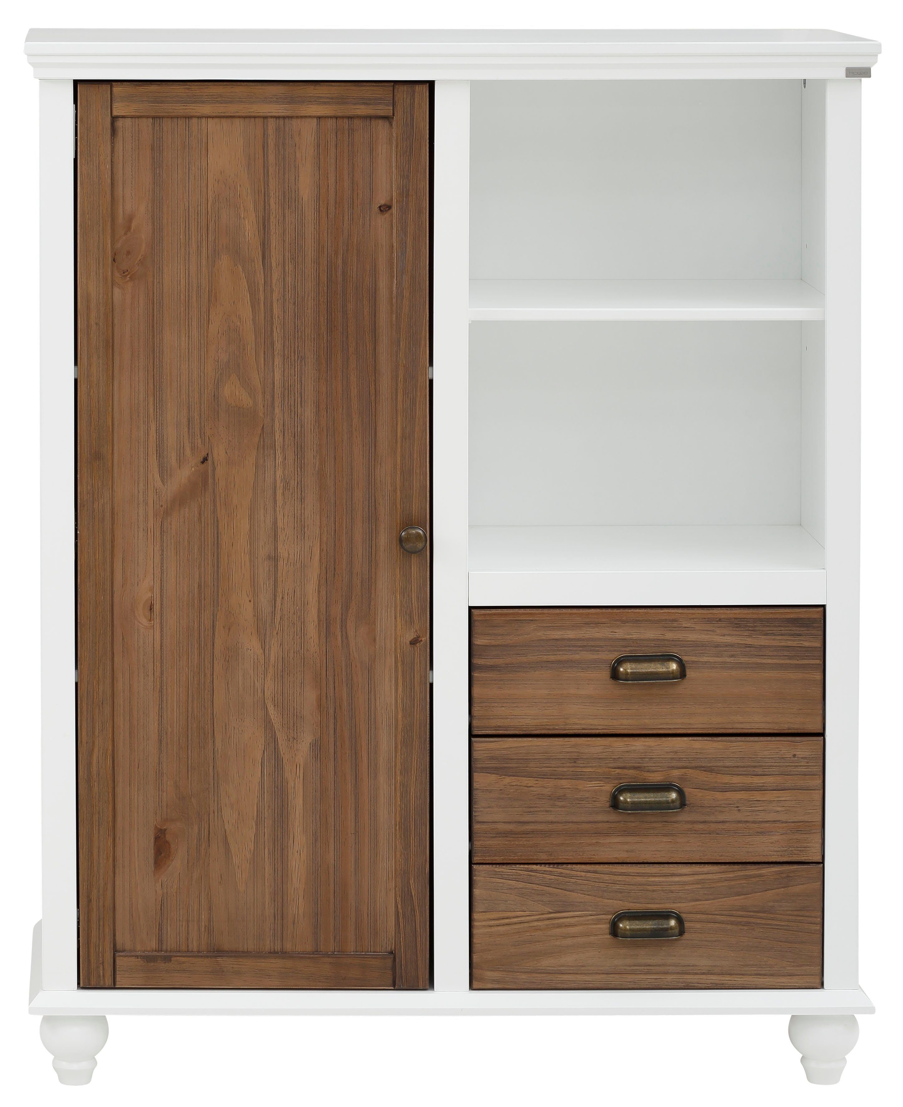Home affaire Hoge kast Borey met 1 deur en 3 laden van massief hout, hoogte 125 cm, breedte 100 cm