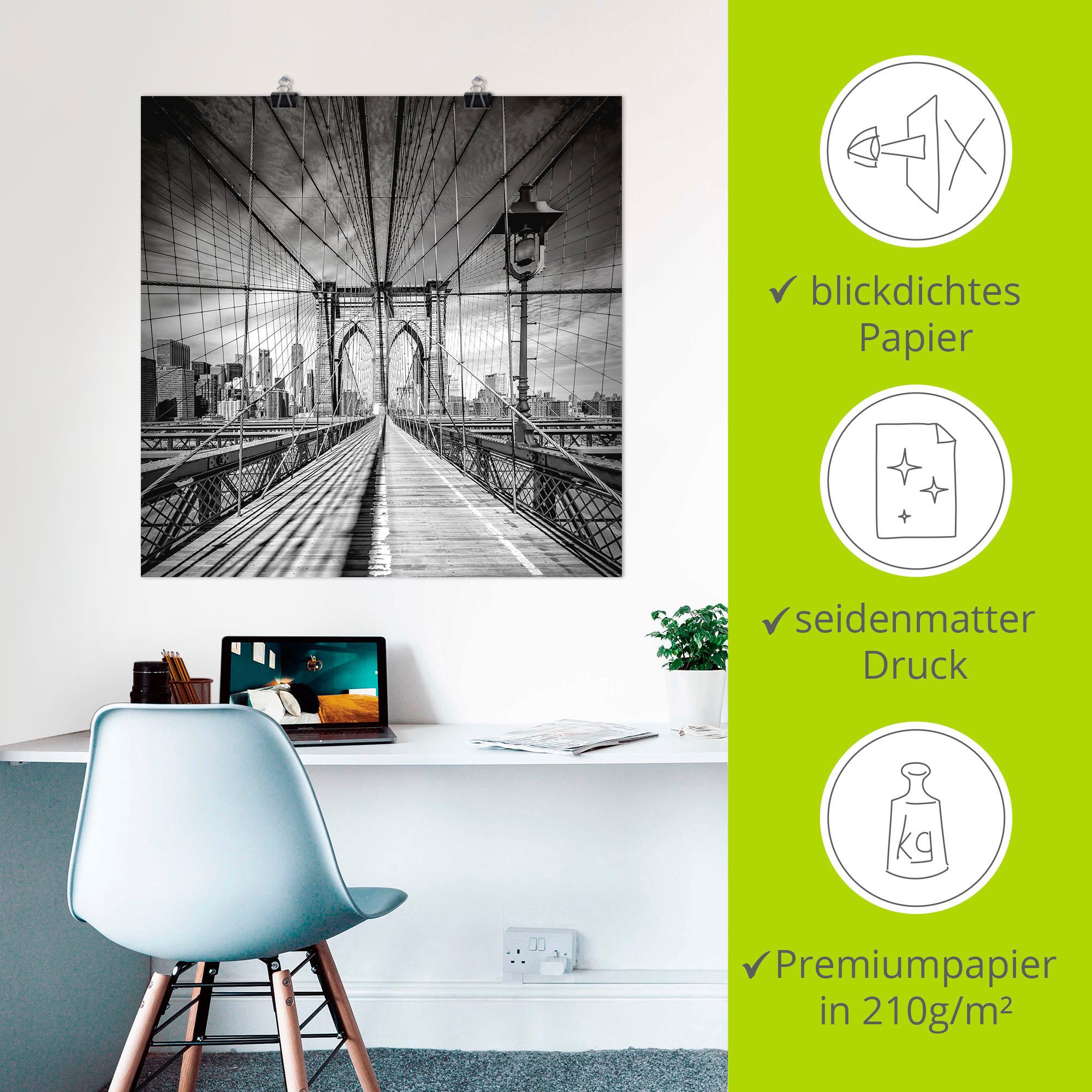 Artland Artprint New York City Brooklyn Bridge als artprint van aluminium, artprint voor buiten, artprint op linnen, poster in verschillende maten. maten