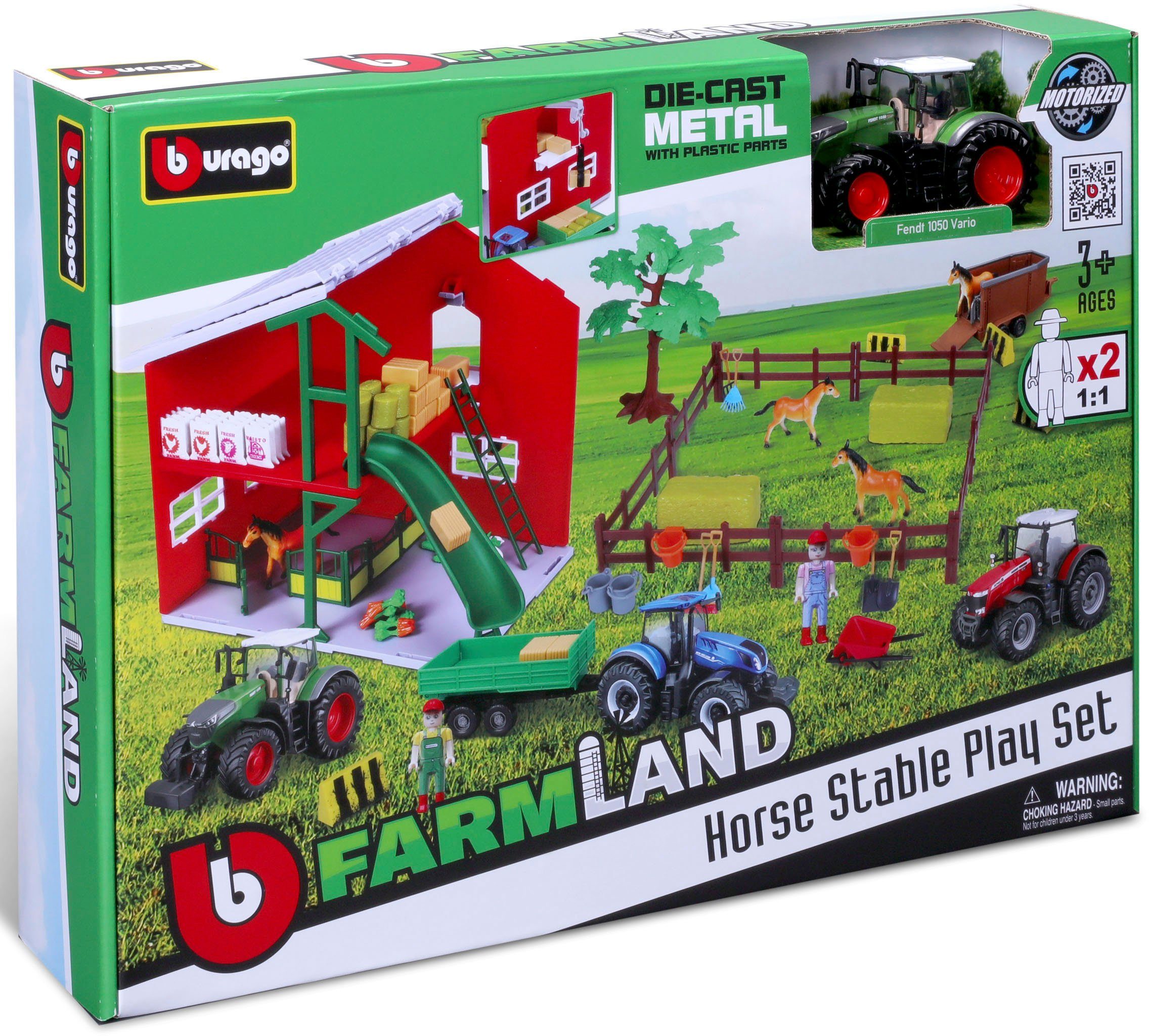 Bburago Speelwereld Farmland, Paardenstal inclusief fendt tractor