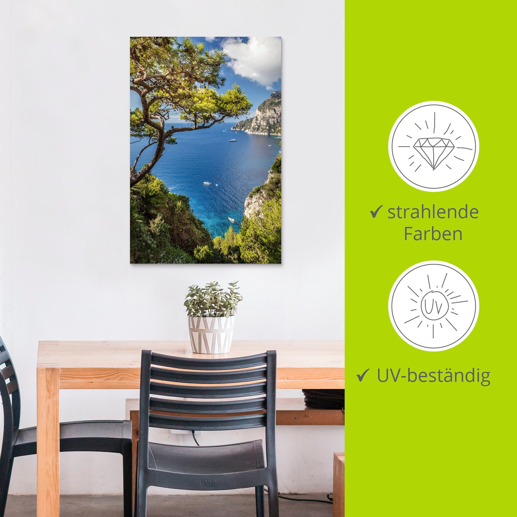 Artland Artprint Punta de Masullo, eiland capri, Italië als artprint van aluminium, artprint voor buiten, artprint op linnen, poster, muursticker