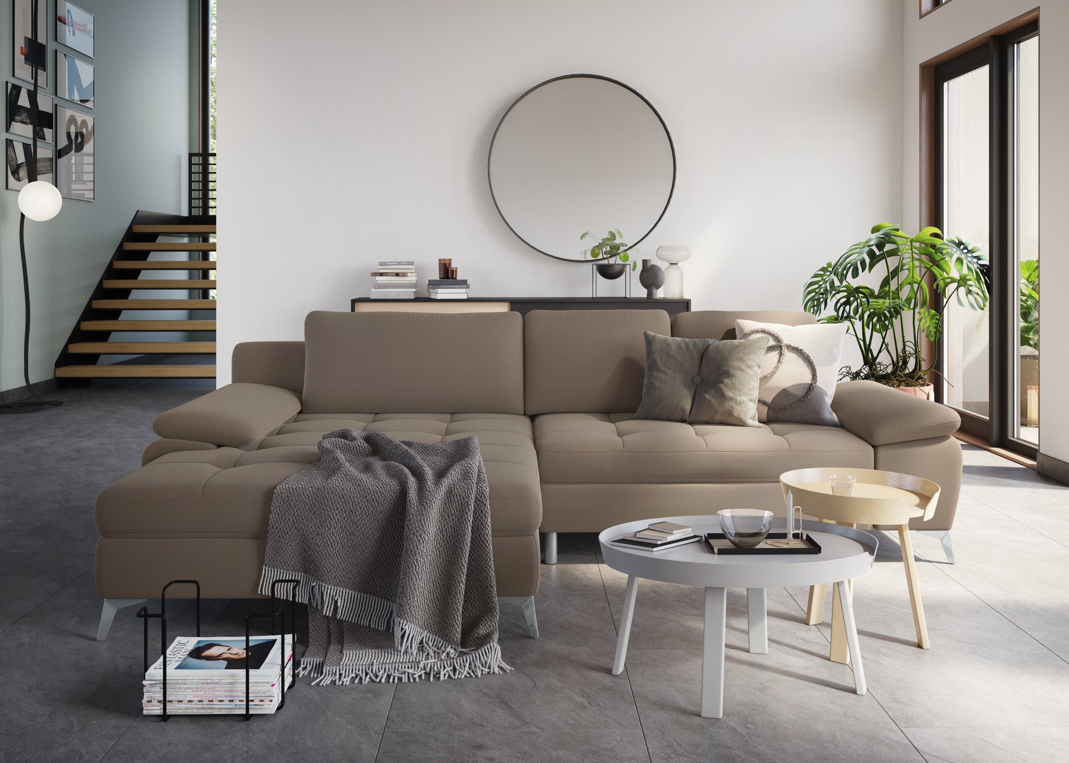 sit&more Hoekbank Latigo L-vorm met mega-récamier, naar keuze met slaapfunctie en bedkist bruin, hoekbanken, Breedte ligoppervlak: 118 cm, Lengte