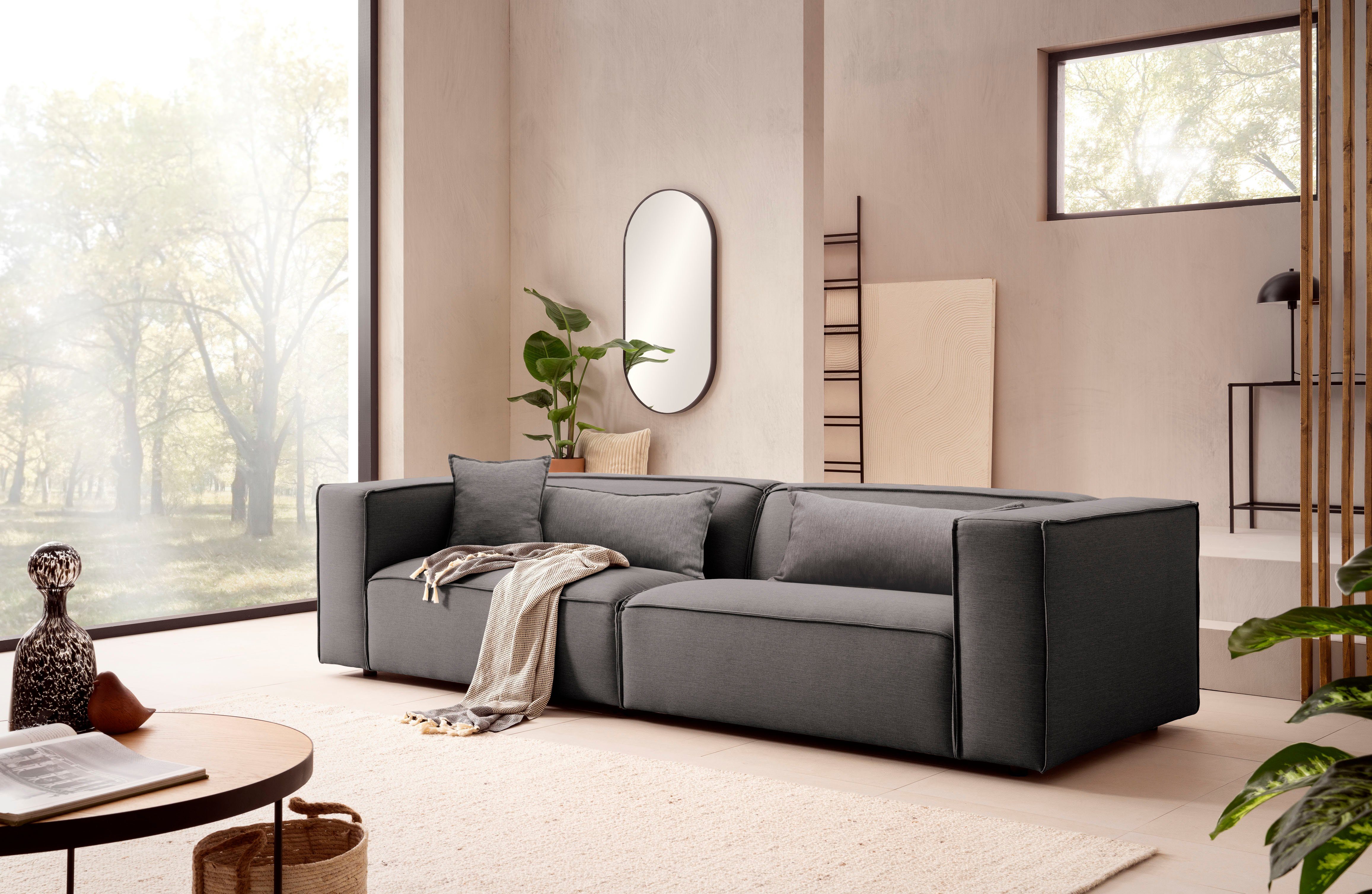 LeGer Home by Lena Gercke 3-zitsbank PIARA, bank met biesnaad, sofa in cord of linnenlook