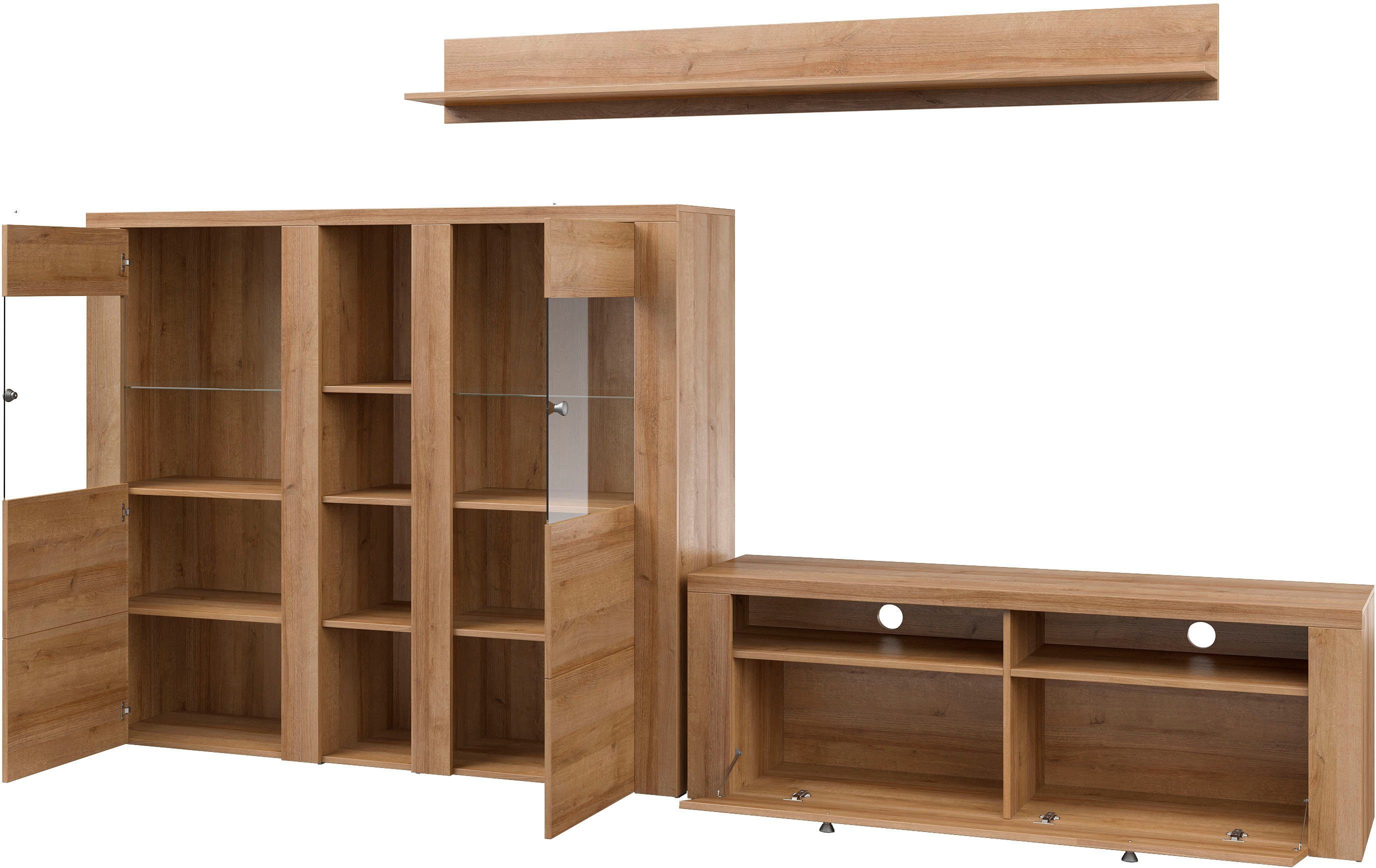 Home affaire Wandmeubel Larona, Woonwand, 3-delig set, bestaande uit 1 tv-kast, 1 hoge kast, 1 wandplank (3 stuks)
