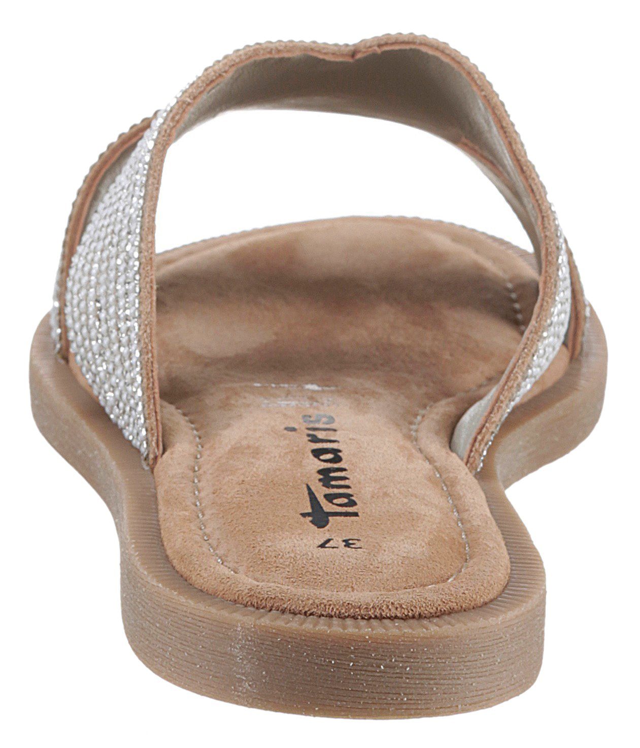 Tamaris Slippers , blokhak, feestmode, zomerschoen met fonkelende bandage