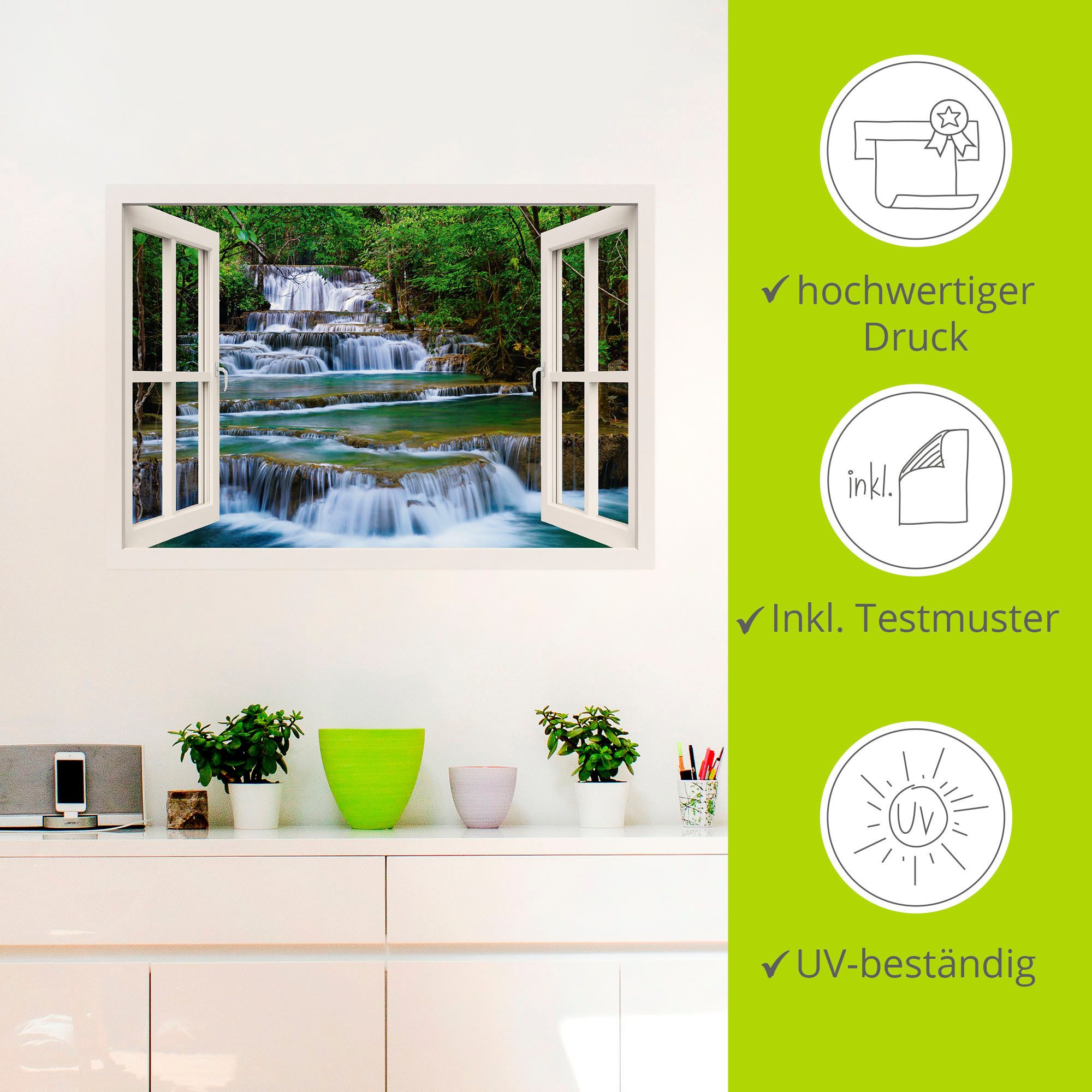 Artland Artprint Blik uit het venster waterval in Kanchanaburi als artprint op linnen, poster, muursticker in verschillende maten