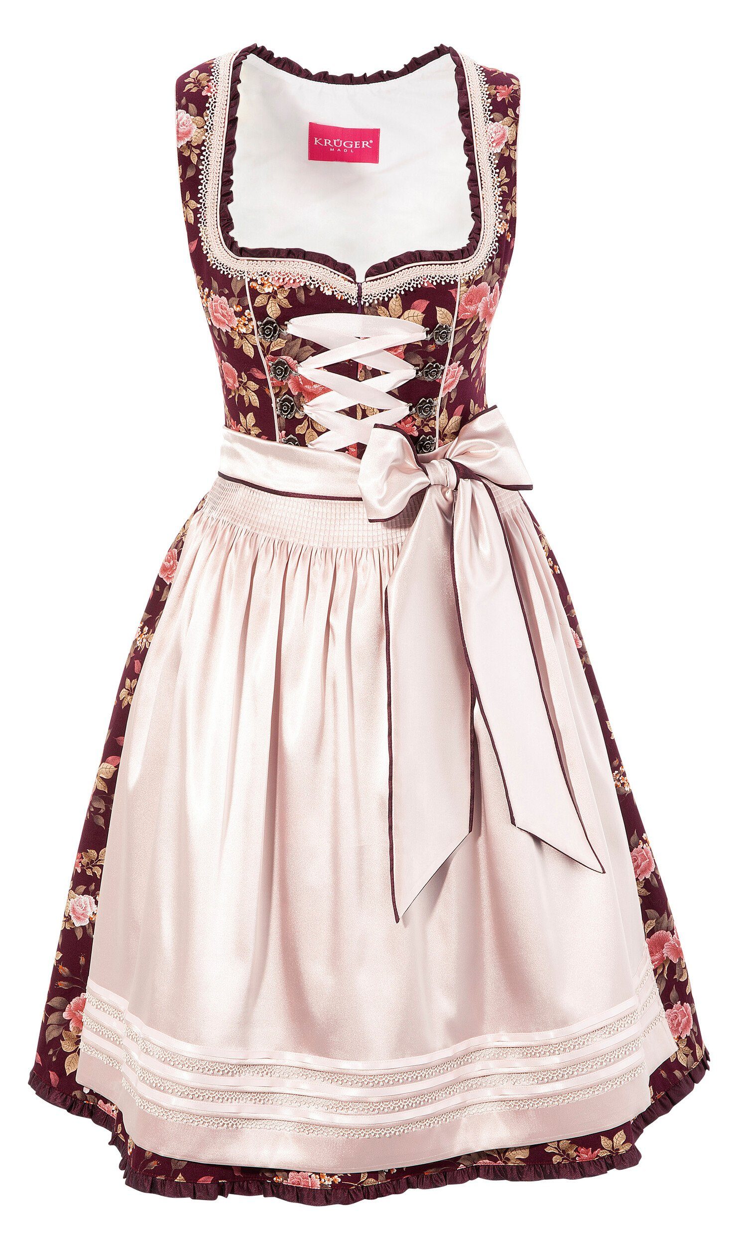 Krüger Madl Dirndl Dames, kort met rijgsluiting van satijnband (2-delig)