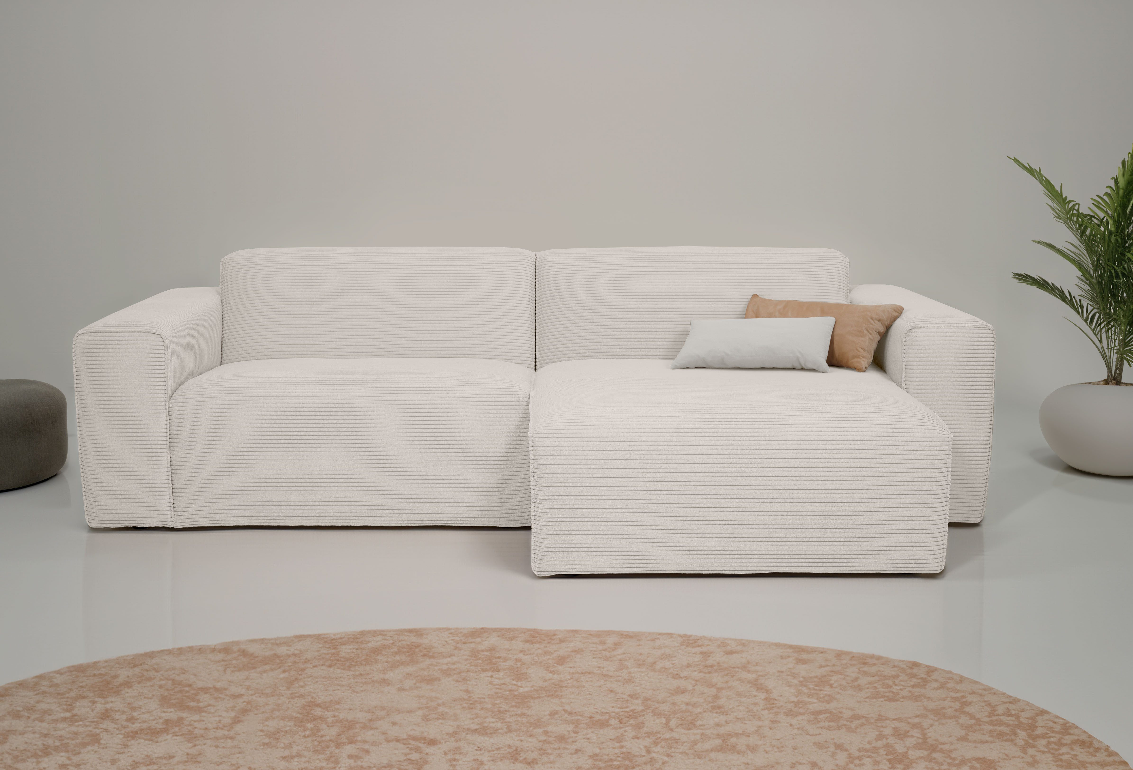 INOSIGN Hoekbank Koa, 228 cm, L-vorm, modulair bankstel, webstof, cord beige, hoekbanken, Recamiere rechts