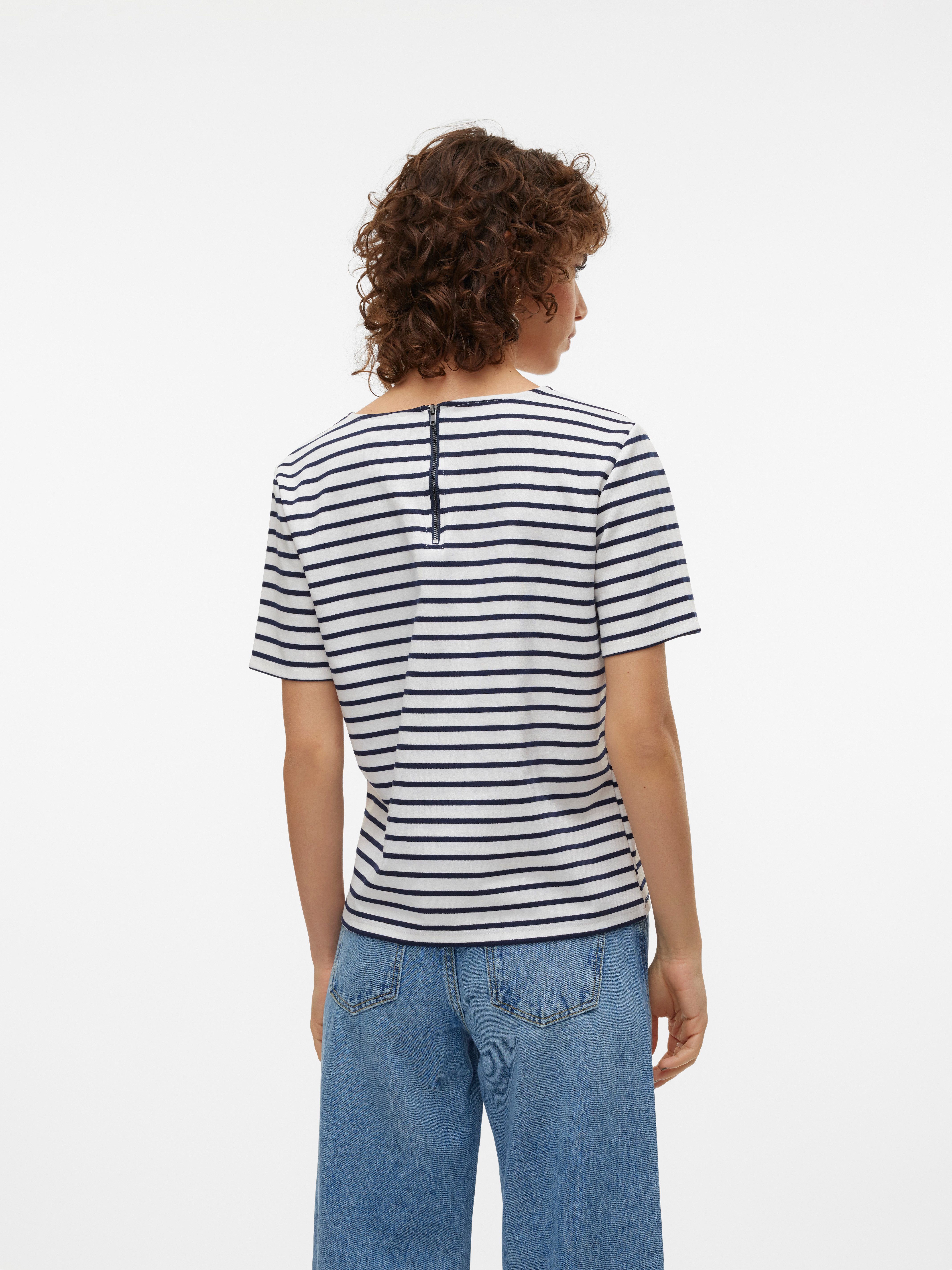 Vero Moda Shirt met ronde hals VMABBY SS ZIP TOP JRS NOOS