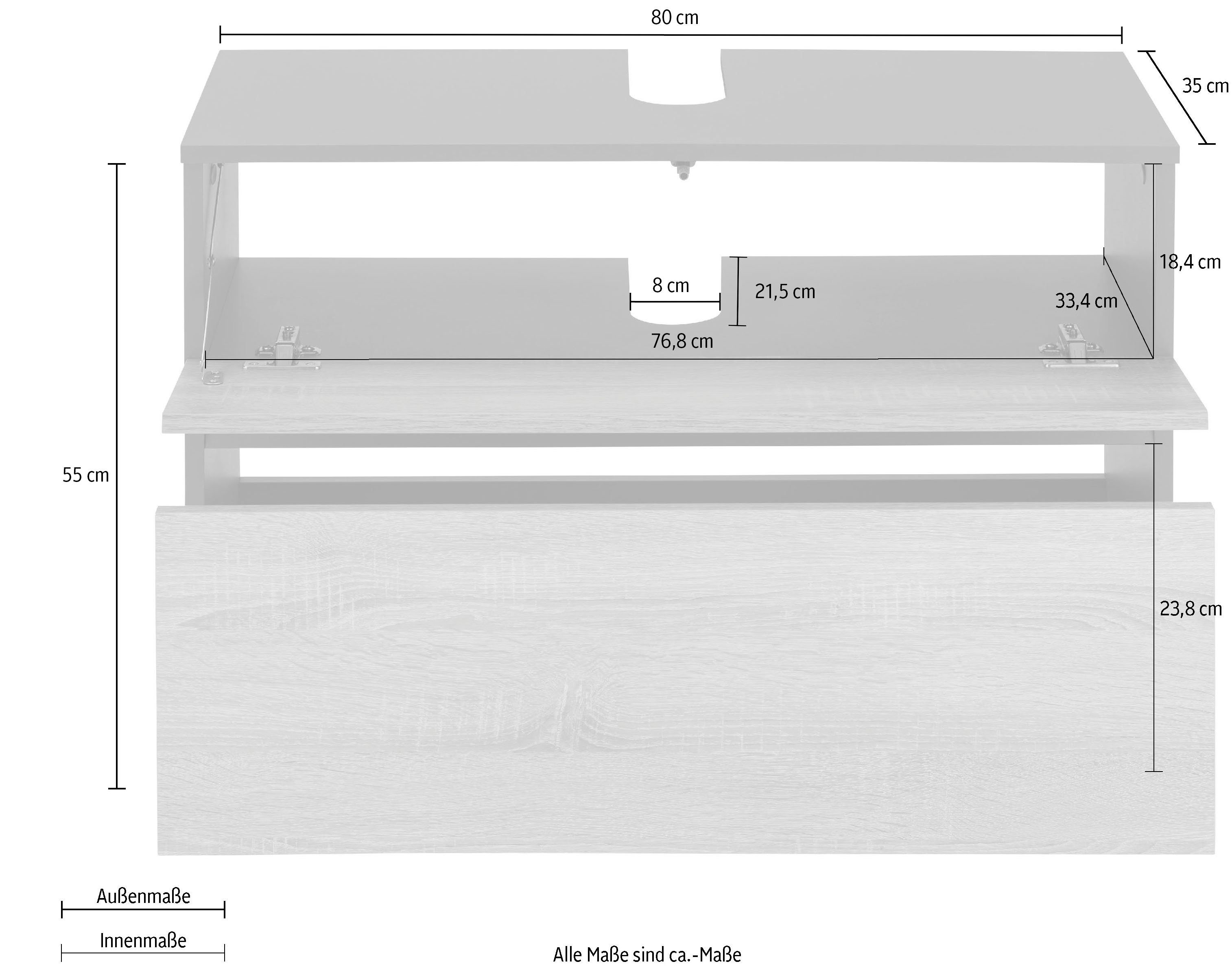Home affaire Wastafelonderkast Wisla Sifon uitsparing, push-to-open functie, breedte 80 cm, hoogte 55 cm