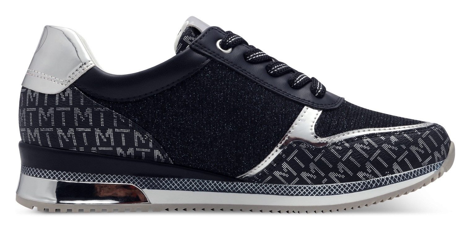 Marco Tozzi Sneakers met sleehak , vrijetijdsschoen, halfschoen, veterschoen met logo-print