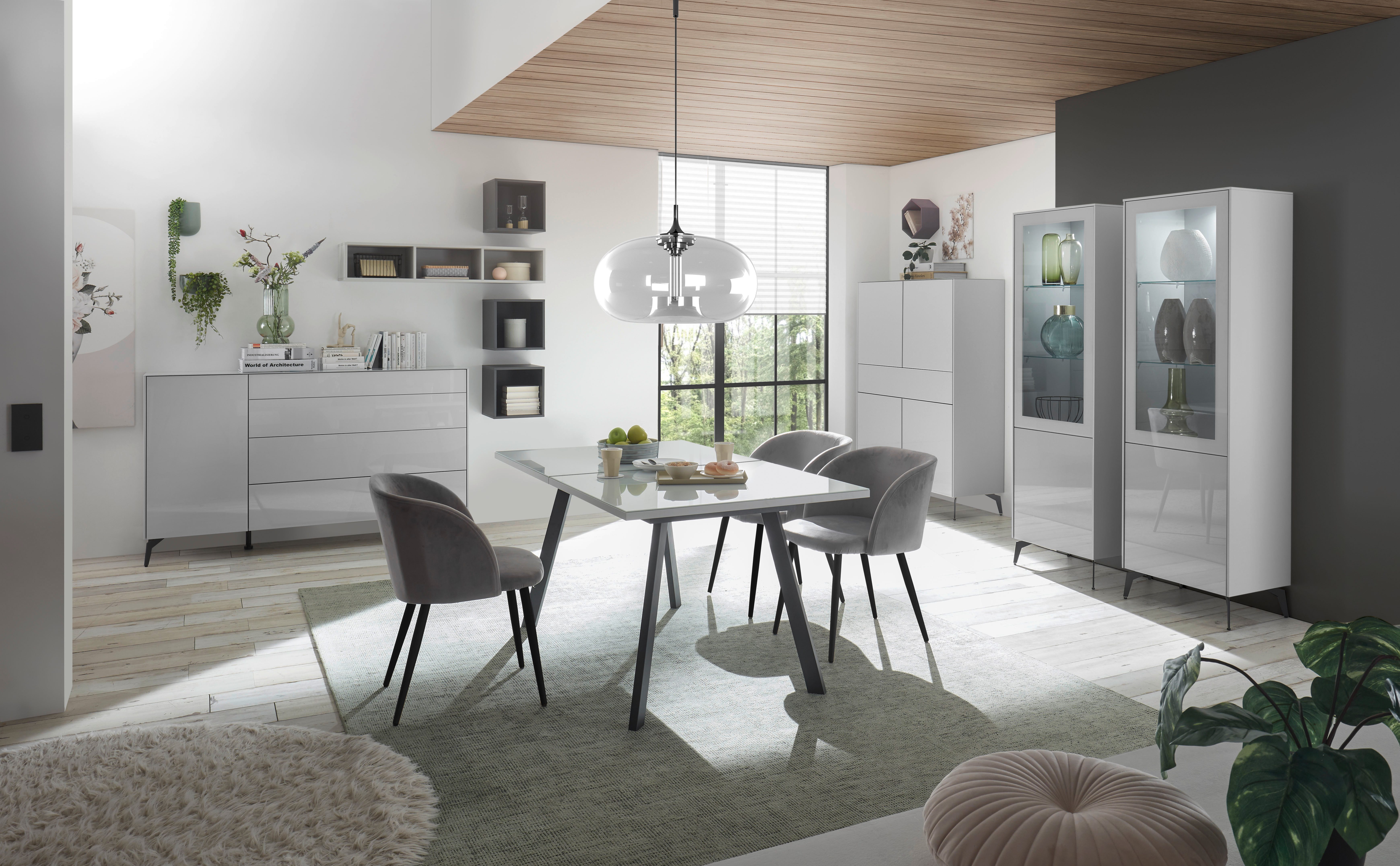 Mäusbacher Eettafel Imola BESTSELLER! Mäusbacher eettafel, breedte 160 cm, met glazen blad, 4 metalen poten