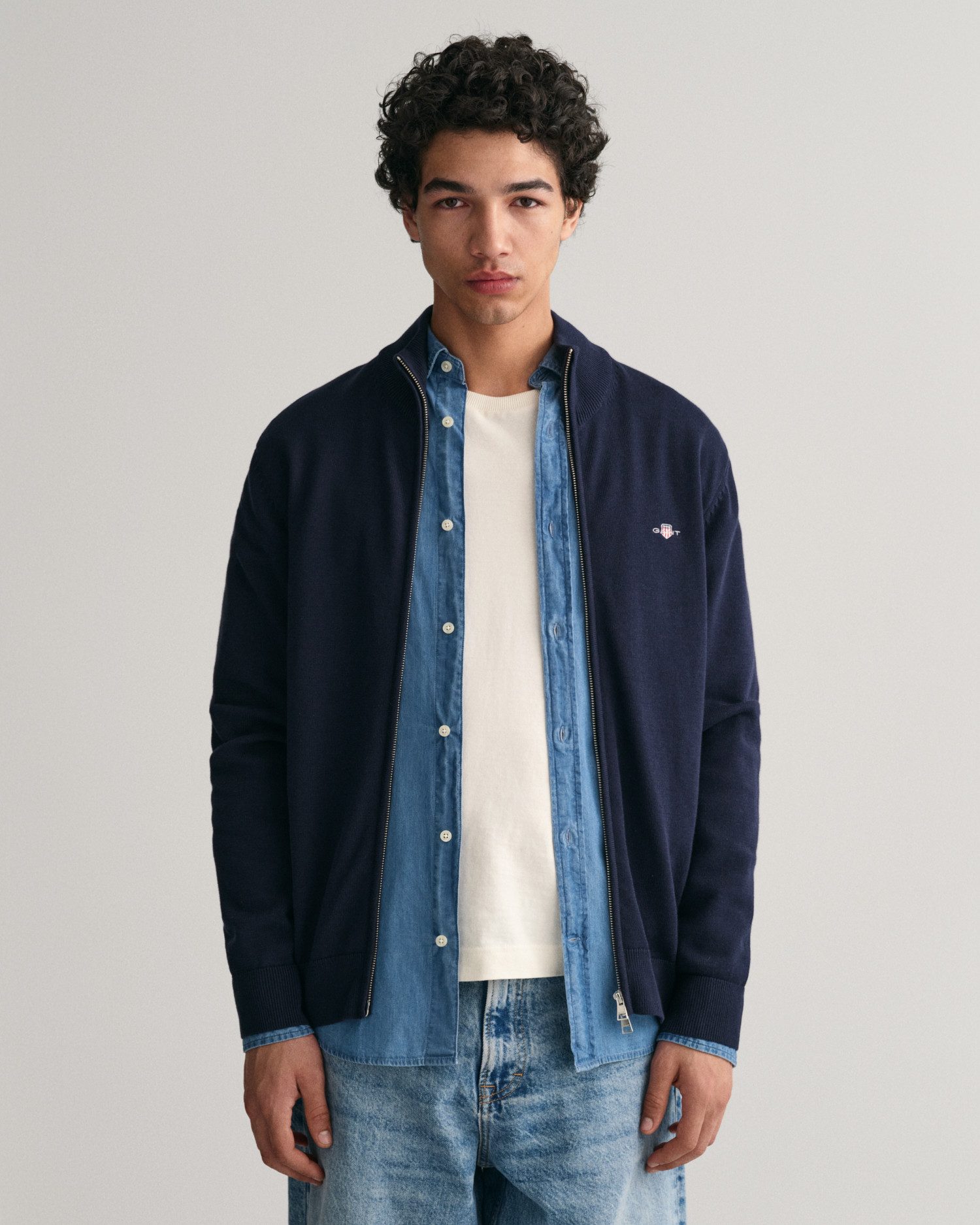 Gant Cardigan CASUAL COTTON ZIP CARDIGAN Met ribbels aan opstaande kraag, mouwen en zoom