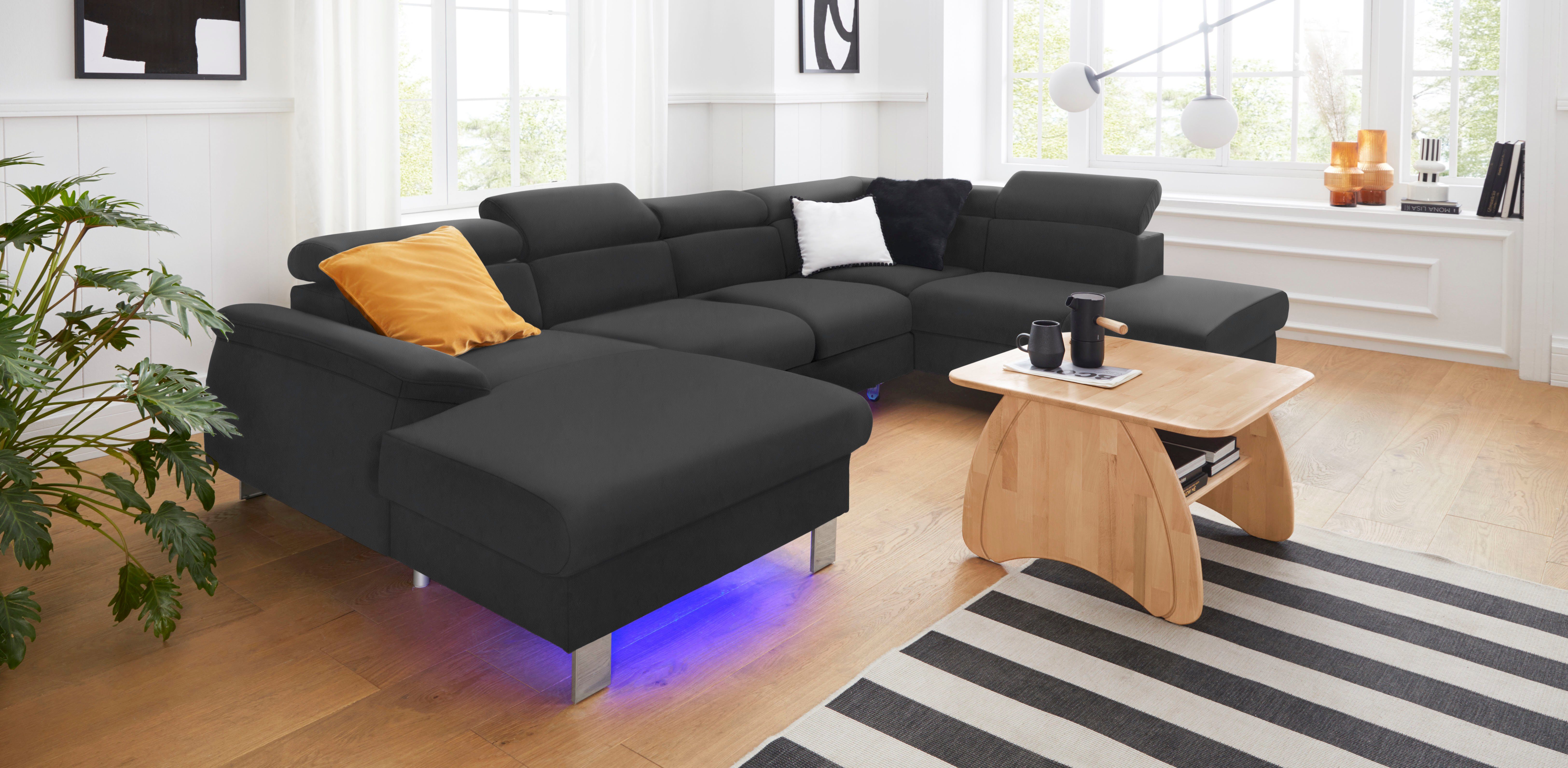 COTTA Zithoek Komaris U-Form mit Kopfteilverstellung met verstelbare hoofdsteun, naar keuze met slaapfunctie en rgb-led