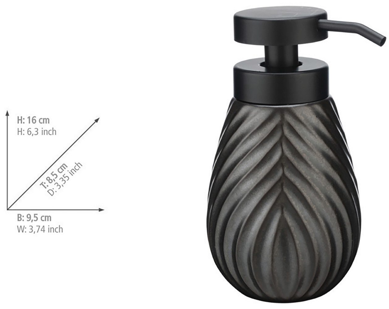 WENKO Set badkameraccessoires Model Idro antraciet Zeepdispenser en tandenborstelbeker van keramiek, lijnstructuur (2-delig)