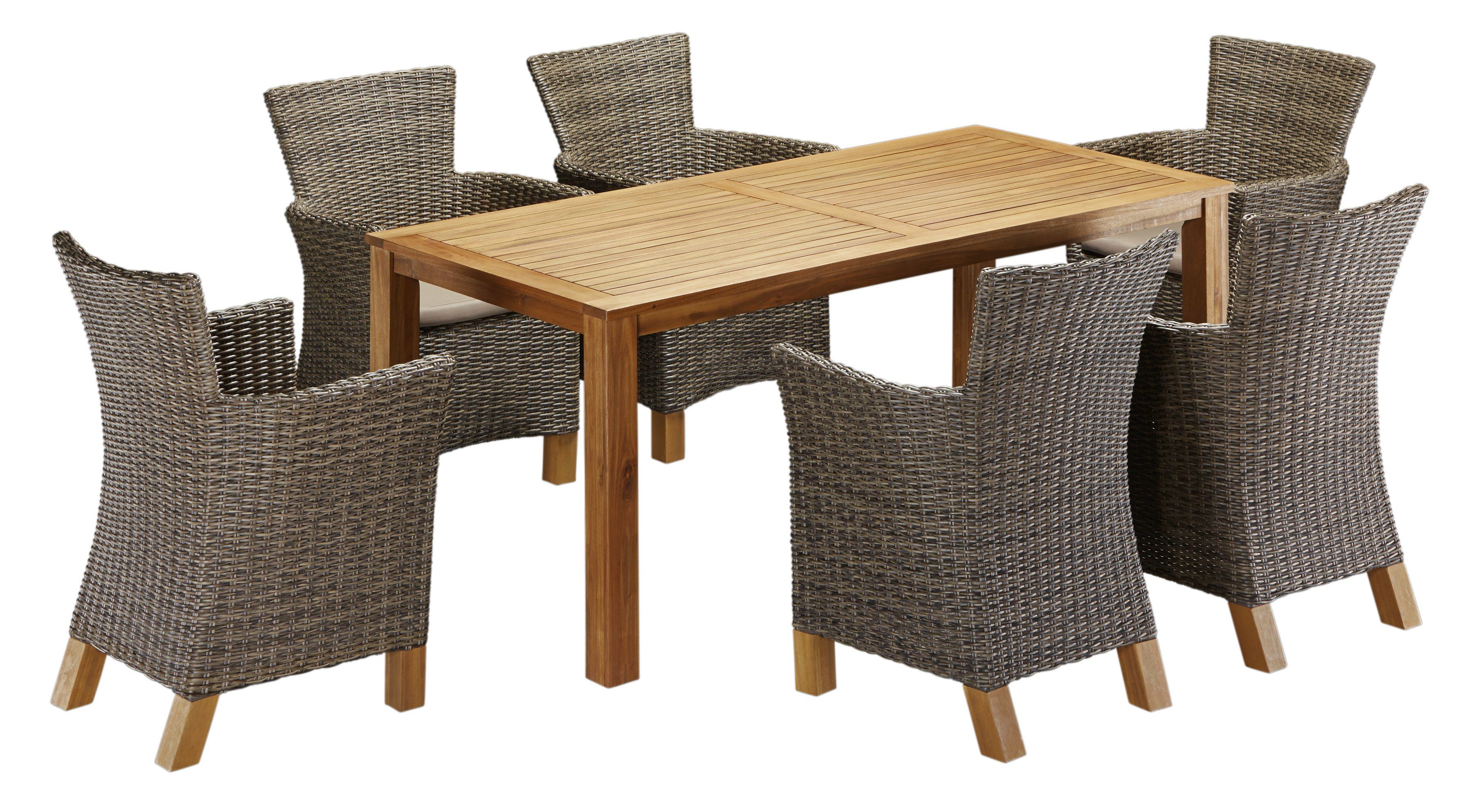 MERXX Tuin-eethoek Toscane 6 fauteuils, tafel 185x90 cm, polyrotan/acacia (13-delig)