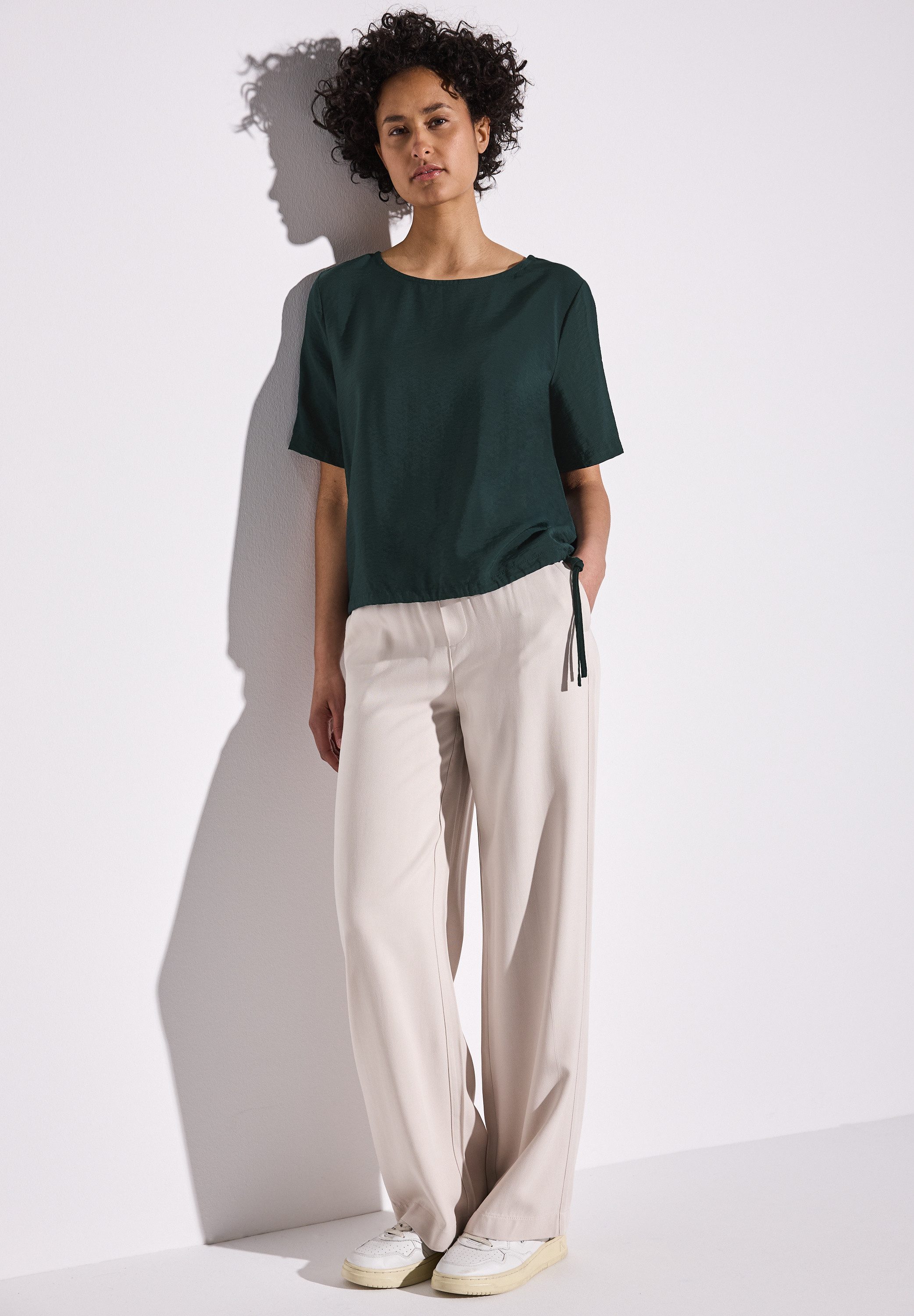 STREET ONE Blouse met korte mouwen met een rijgkoord bij de zoom