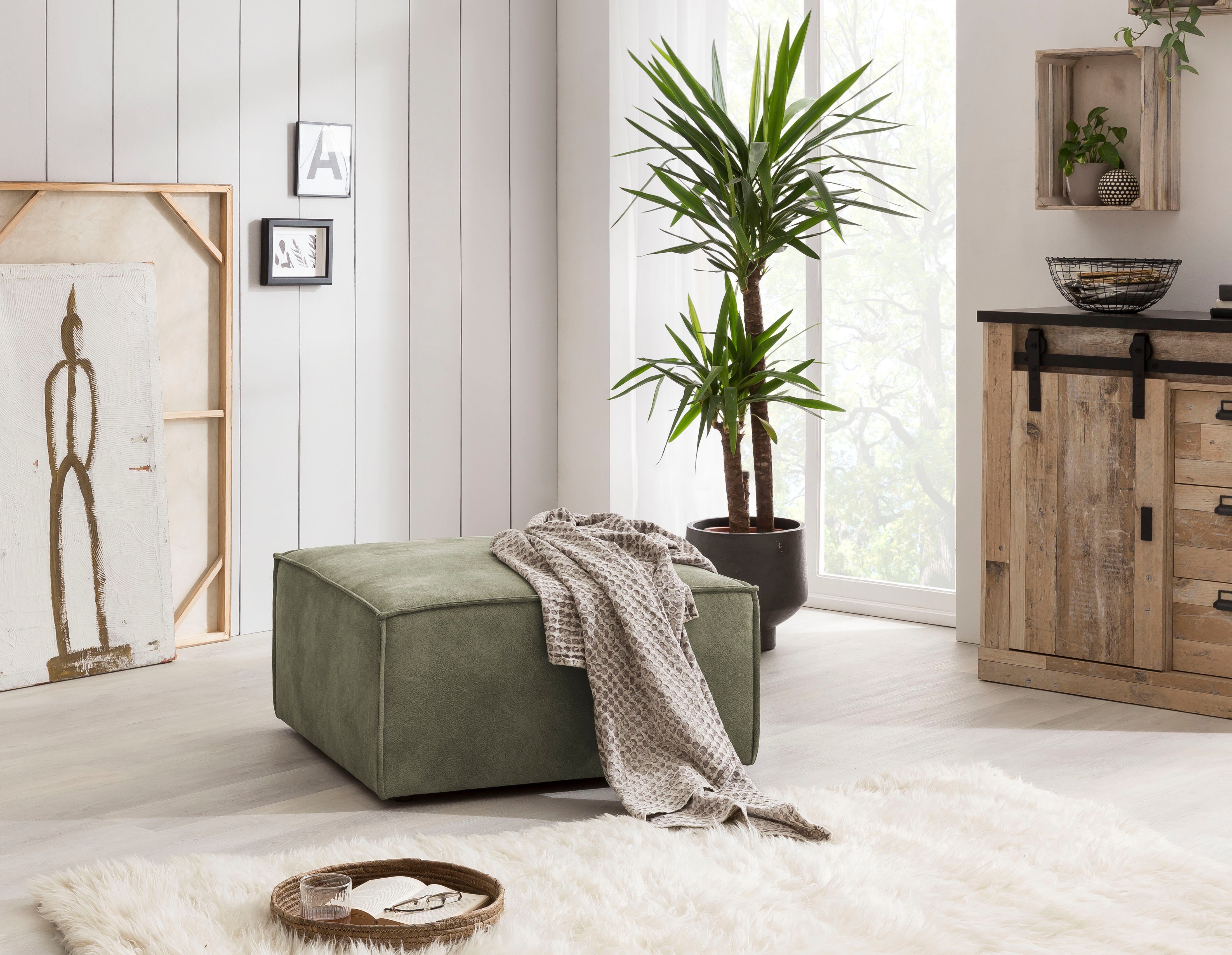 Home affaire Hocker Sherwood Vierkante poef/voetenbank, ideale als aanvulling op de "SHERWOOD" love seat